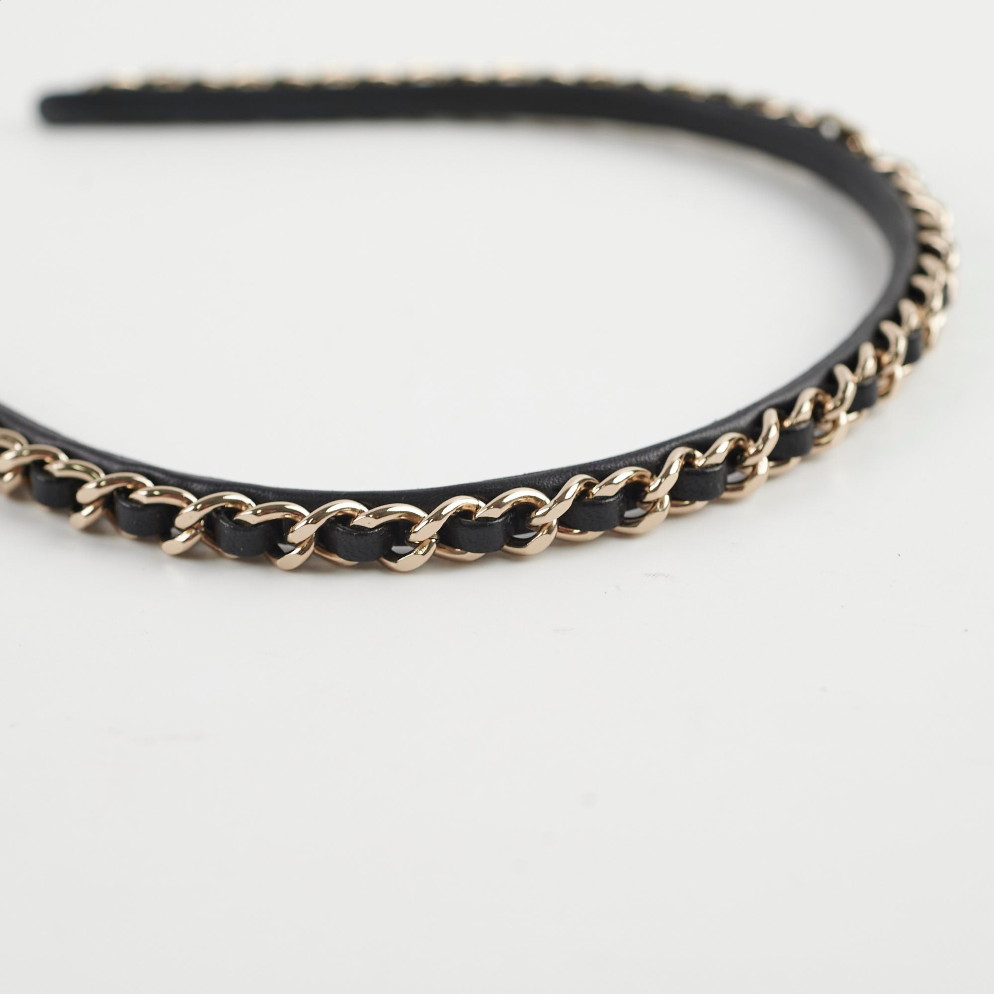 Chanel Black Leather Chain CC Logo Headband for Women - Luxury Hair Accessories for Parties, Weddings & Special Occasions