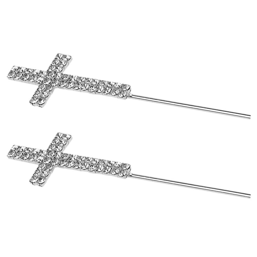 2pcs Elegant Rhinestone Cross Cake Toppers - Fruit Picks for Cupcake Decorations | Perfect for Baptism, Wedding, and Birthday Party Celebrations