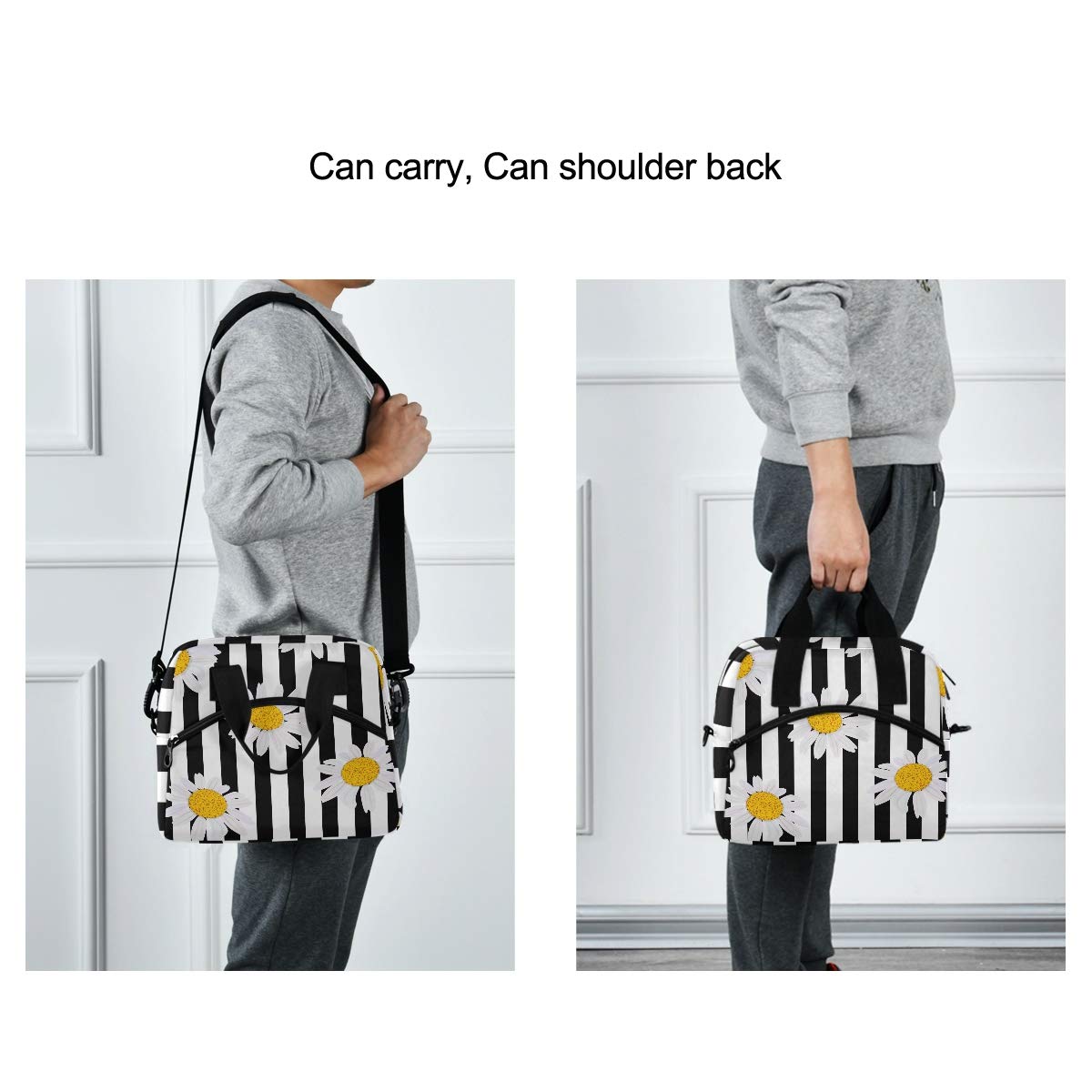 Blueangle Insulated Lunch Bag with Adjustable Shoulder Strap - Reusable Daisy Flower Design Lunch Box for Women & Men | Perfect for Work, School, Picnics & Outdoor Activities