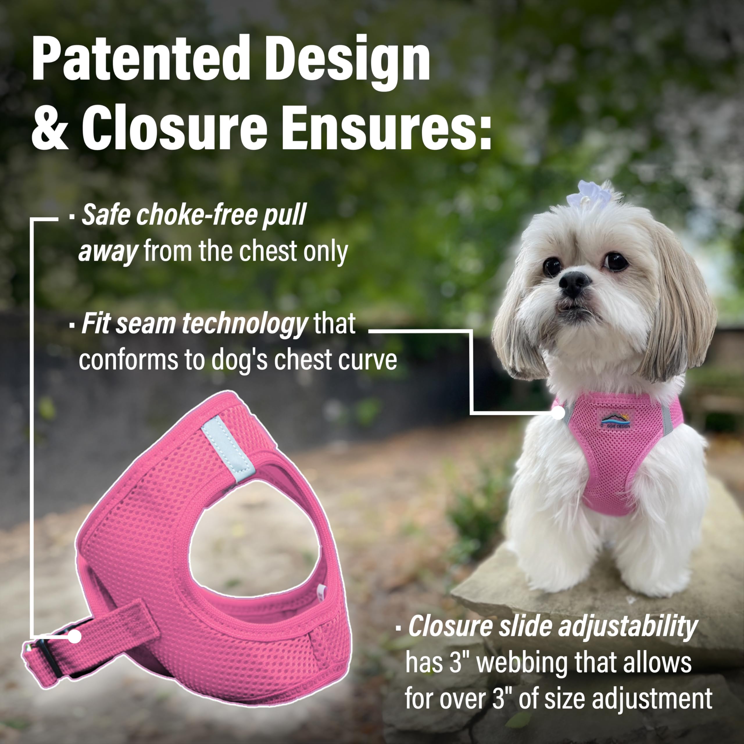 DOGGIE DESIGN No-Pull Dog Harness - Breathable Mesh Polyester Pet Vest with Easy Step-in Design for Small to Medium Dogs - Candy Pink Size M | Perfect for Walking, Hiking & Outdoor Adventures