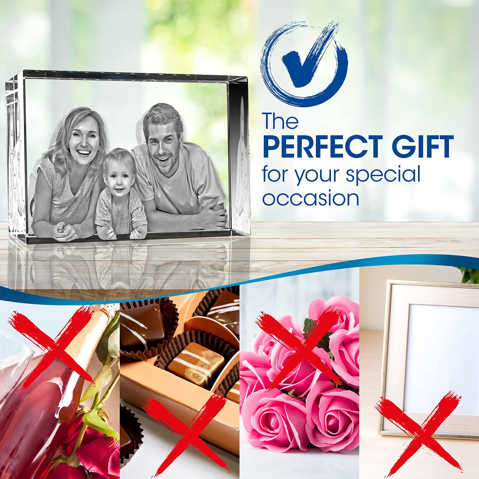 3D Glass Picture Frame - Personalized Cube Crystal Frame for Anniversary, Birthday, Wedding Gifts | Custom Rectangle Photo Display for Home Decor, Office Desk & Special Occasions