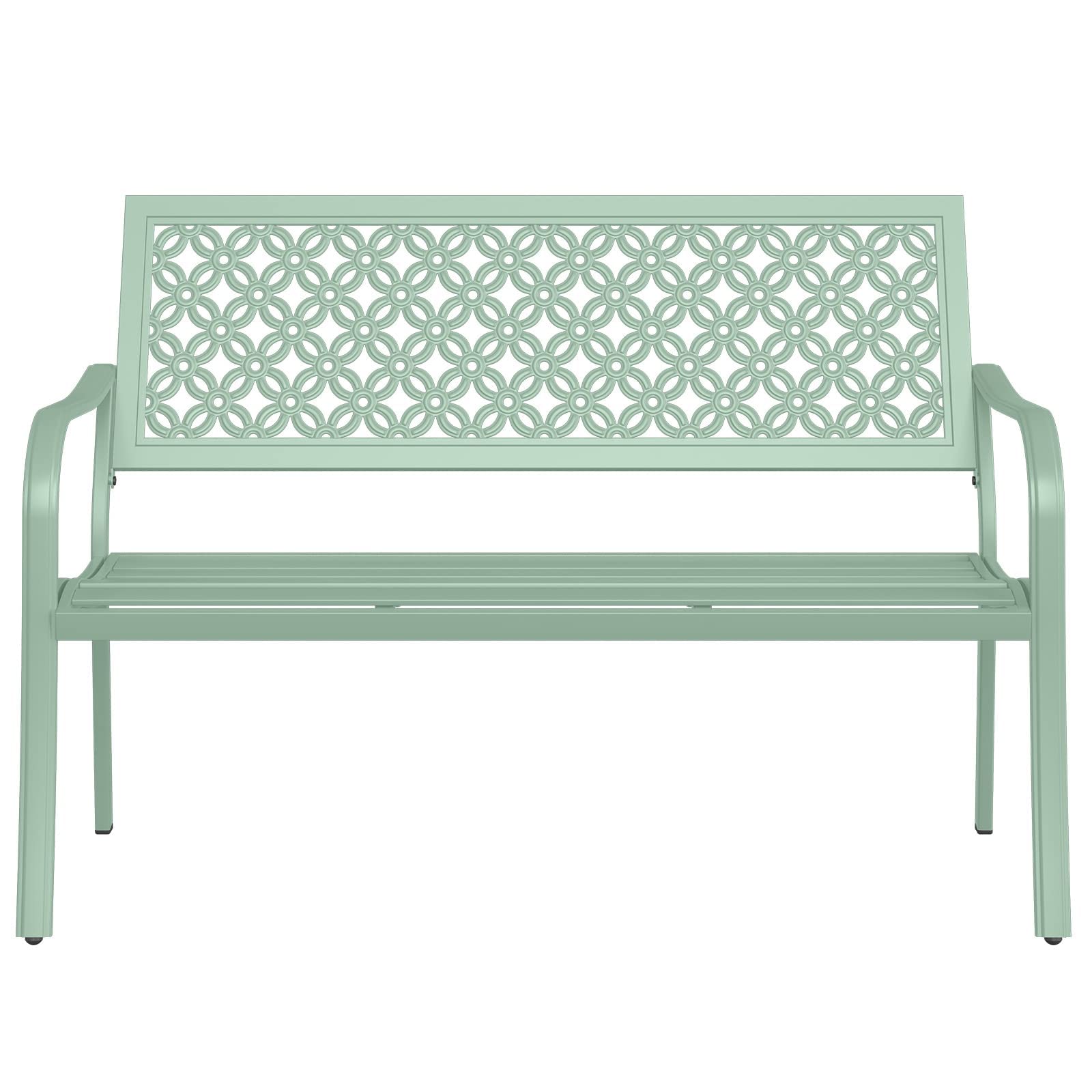Grand Patio Outdoor Bench - Rust-Resistant Steel Frame Garden Bench for Front Porch, Backyard & Patio Seating | Durable Weatherproof Outdoor Furniture Decor in Mint Green | Perfect for Garden Relaxation, Porch Lounging & Outdoor Entertaining