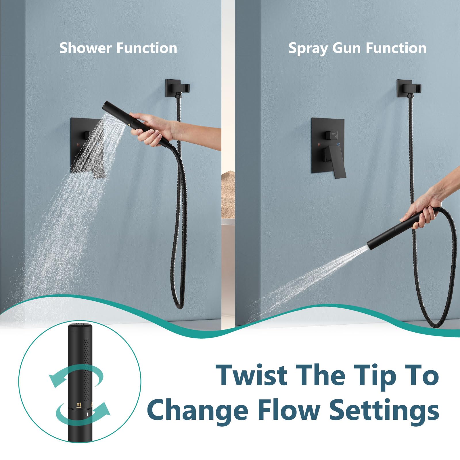 Aolemi Matte Black Ceiling Mount Shower System - 12 Inch Rainfall Shower Head & High Pressure Handheld Spray Combo with 2-in-1 Rough-in Valve | Perfect for Spa-Like Bathroom Experience & Modern Home Renovation