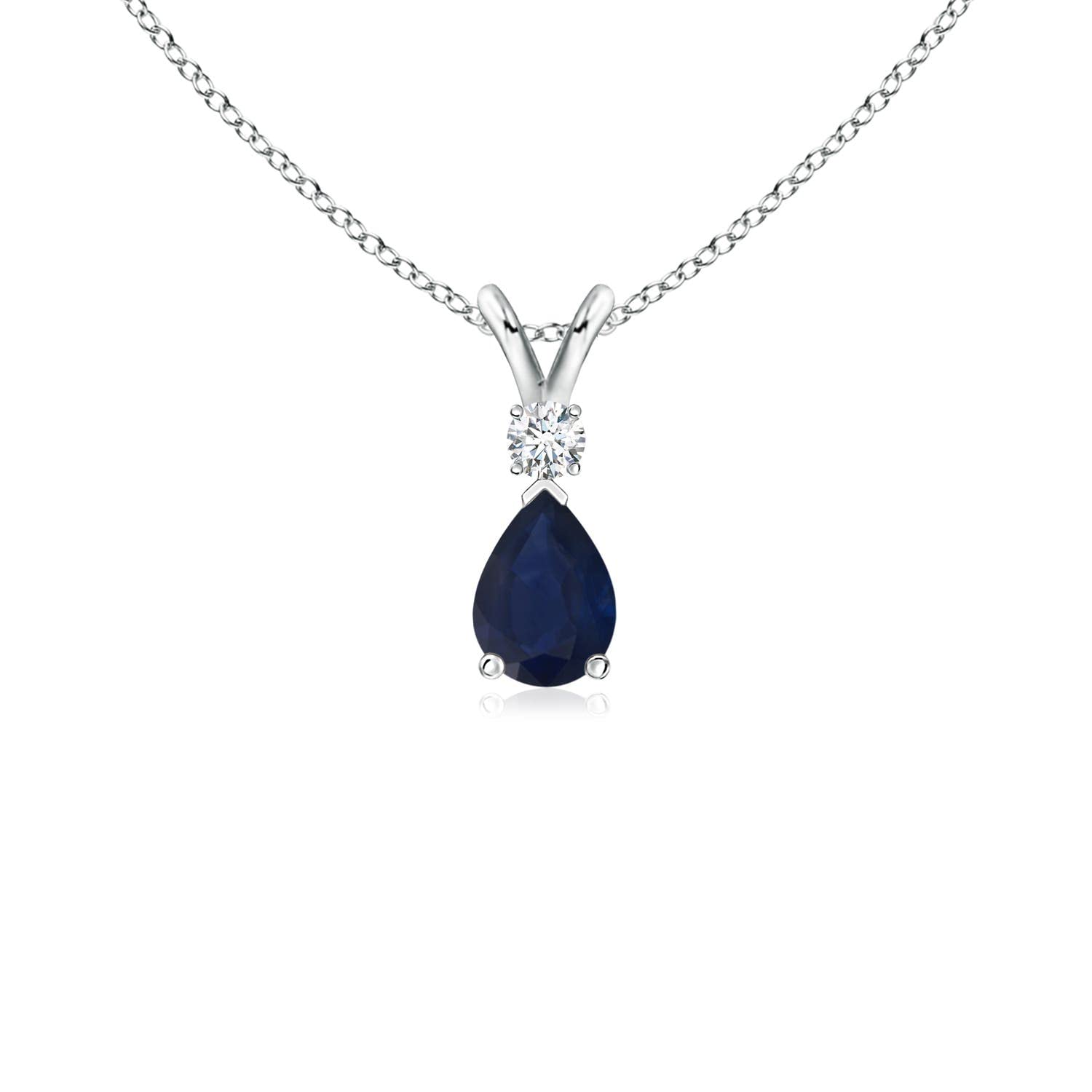 Angara Natural 0.4 Carat Blue Sapphire & 0.04 Carat Diamond Sterling Silver Pendant Necklace for Women (Grade-A, 6x4mm) | September Birthstone Jewelry, Elegant Birthday & Wedding Gift for Her | Perfect for Anniversaries, Engagements & Special Occasions