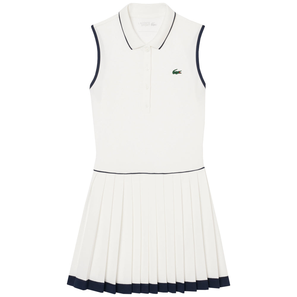 Lacoste Women's Heritage Ultra Dry Tennis Dress - White & Navy Blue | Moisture-Wicking Performance Dress for Tennis, Golf & Activewear