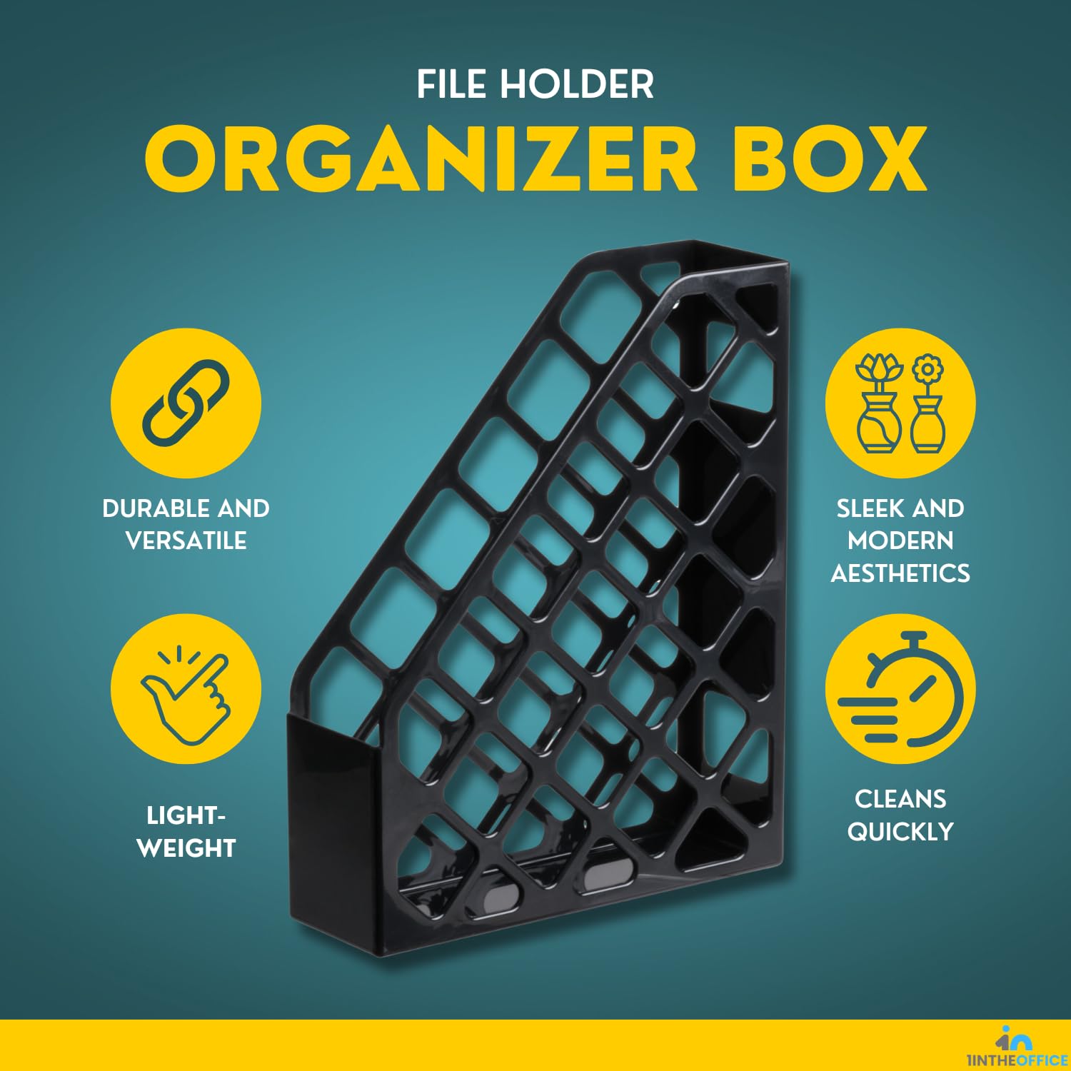 1InTheOffice Plastic Magazine File Holder - 2 Pack Black Recycled File Organizer Box, 3 x 10 x 11.88 Inches - Perfect for Office, Home, or School Document Storage & Organization