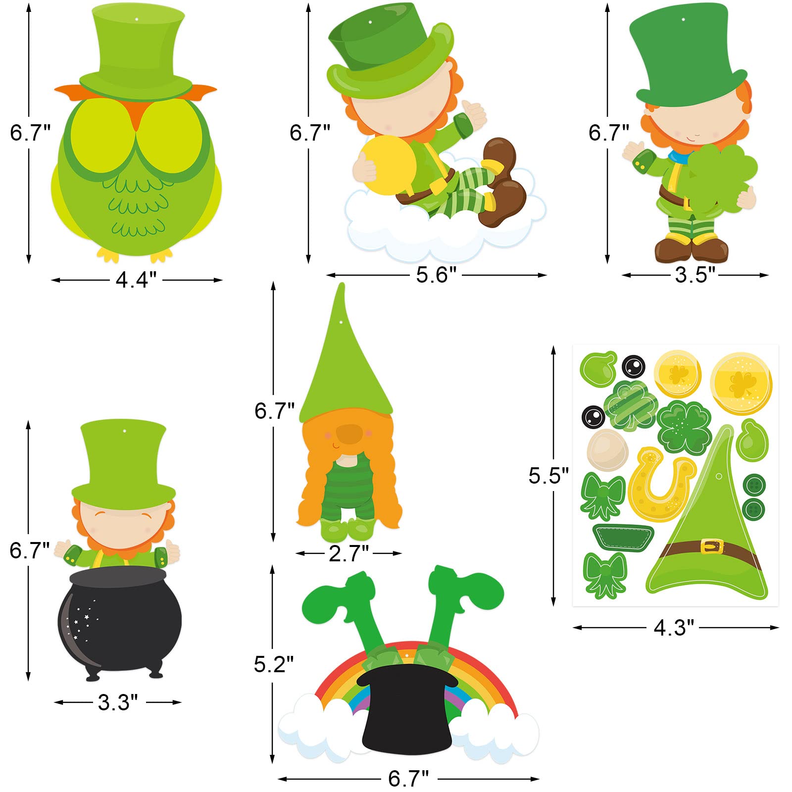 St. Patrick's Day Craft Kit for Kids - 30 Pack DIY Stickers with Leprechauns, Shamrocks & Owls - Fun Party Activities & Classroom Projects for St. Patty's Day Celebrations