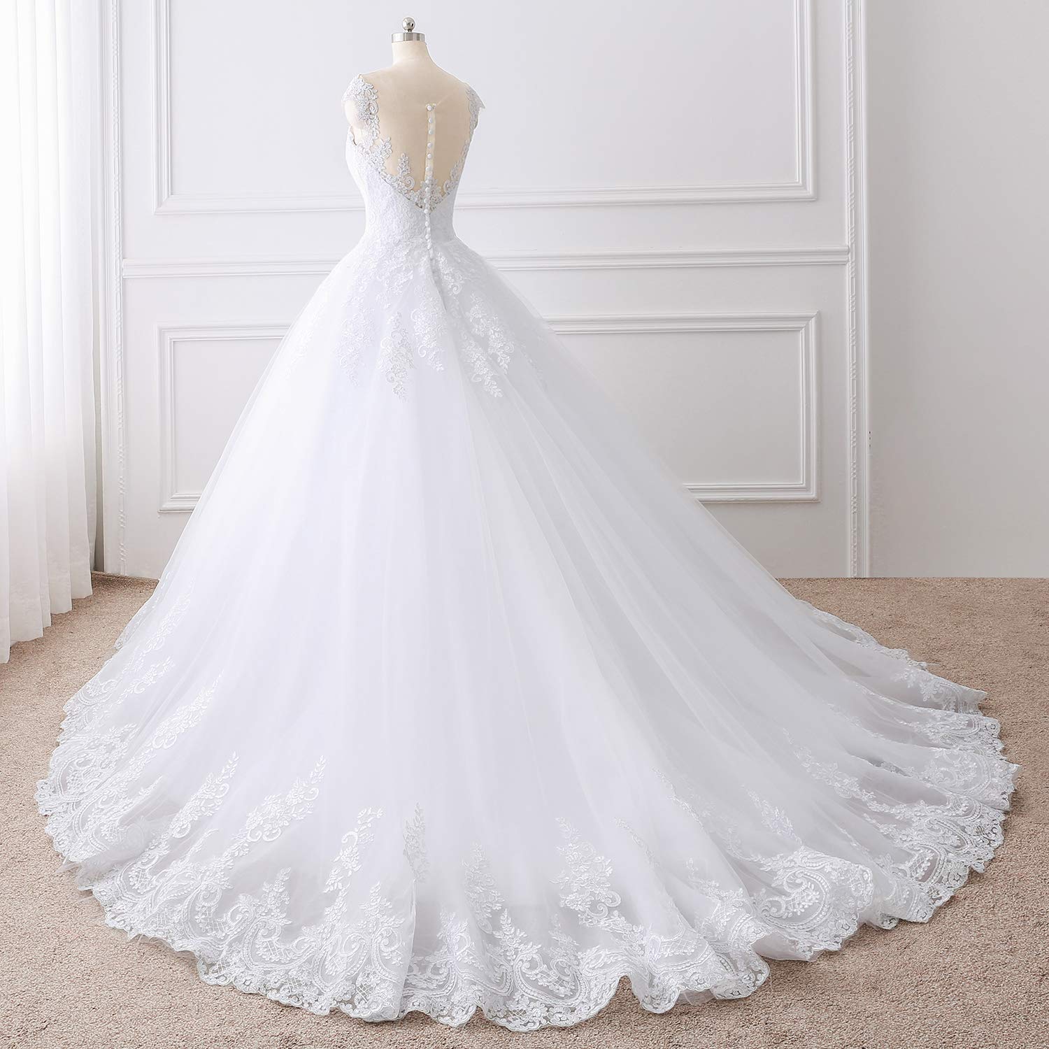 Ivory Wedding Dress Princess Ball Gown with Long Lace - Boho Beach Bridal Gown for Women Size 16W | Perfect for Beach Weddings, Boho-Themed Ceremonies & Romantic Outdoor Vows