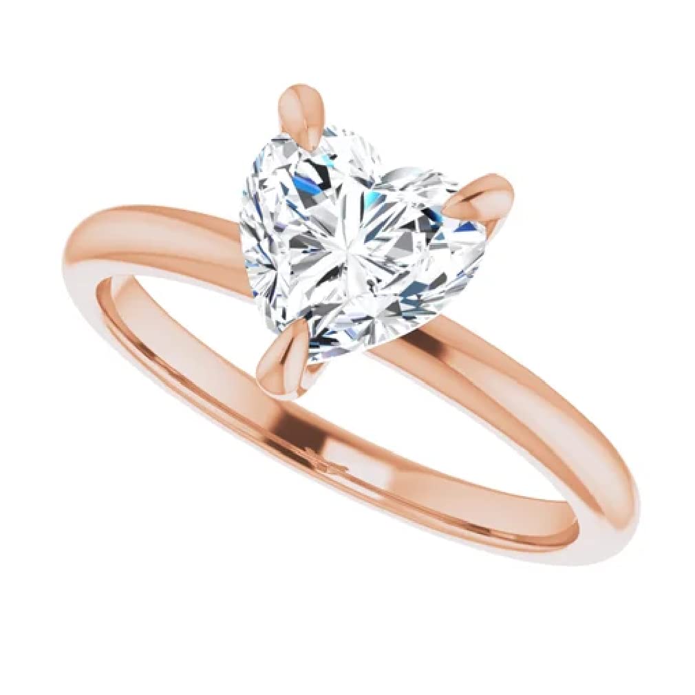 1 CT Heart Cut Moissanite Engagement Ring for Women & Men - Handmade Solitaire Wedding Band in 10K, 14K, or 18K Solid Rose Gold - Perfect Anniversary Gift & Bridal Jewelry Set for Proposals, Weddings, and Special Occasions