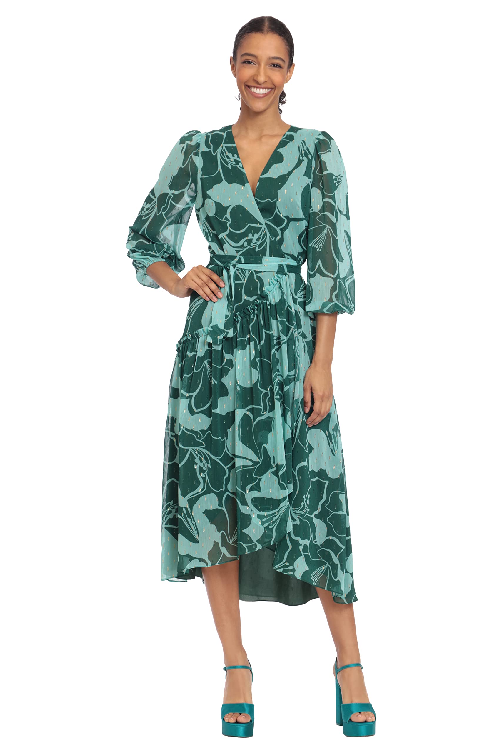 Donna Morgan Women's 3/4 Sleeve Wrap Midi Dress - Flattering Casual & Office Wear for Women | Perfect for Work, Dates & Special Occasions