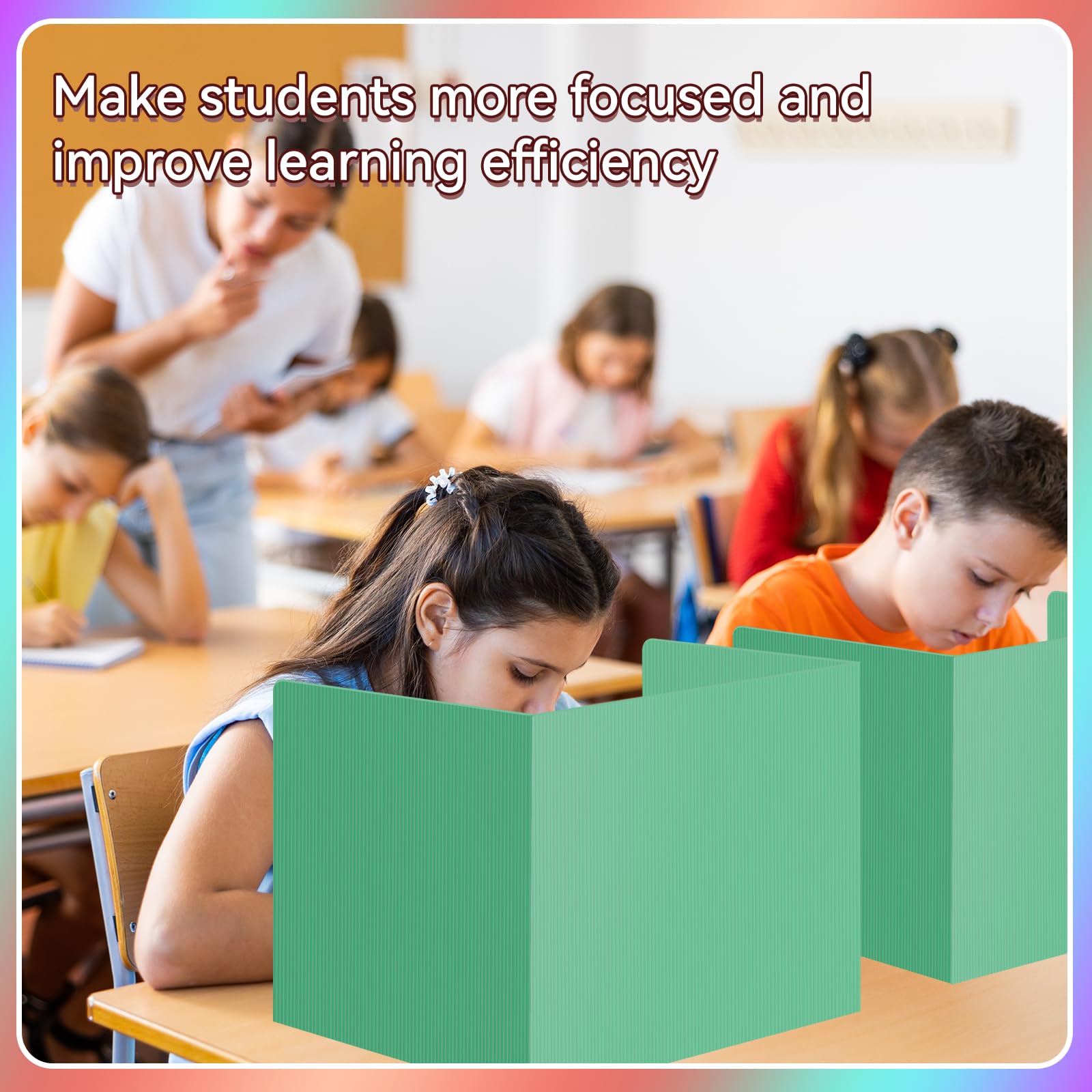 4 Pcs Plastic Desk Dividers for Students - Green Privacy Folders & Test Dividers, Classroom Partition Panels for School, Teachers & Study - Perfect for Quiet Study, Testing & Organized Workspaces