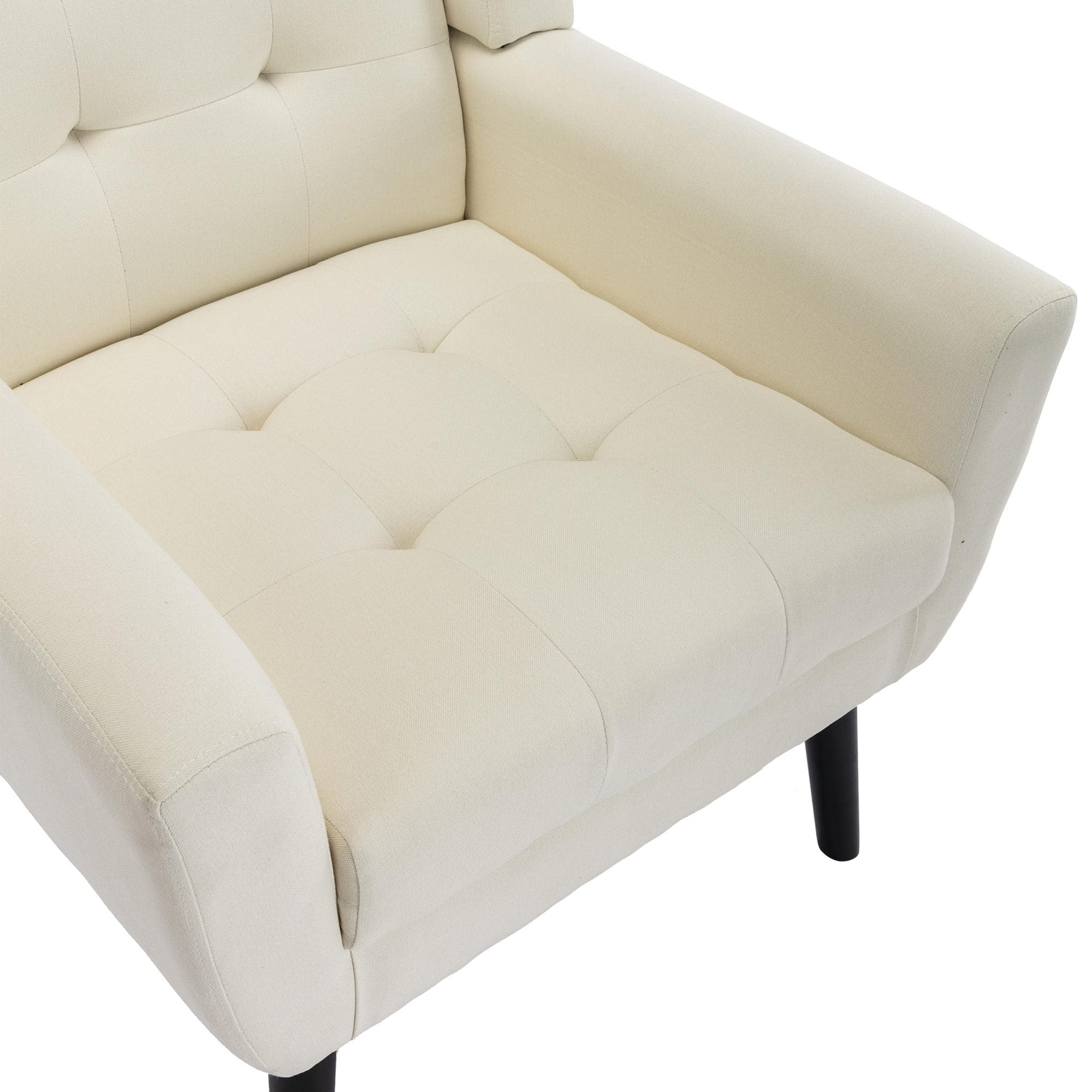 Modern Upholstered Button Tufted Accent Chair with Black Legs - Beige Linen Fabric Armchair for Living Room, Bedroom & Home Decor | Ergonomic Support & Stylish Seating