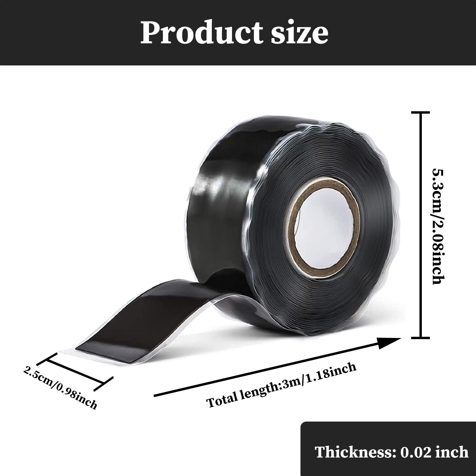 Waterproof Duct Tape 2.5cm x 3m - Heavy Duty Silicone Repair Tape for Leaks, Self Fusing Rubber Seal Tape for Pipes, Faucets, Handles - Ideal for Plumbing, Automotive, Marine & Home Repairs (Black)