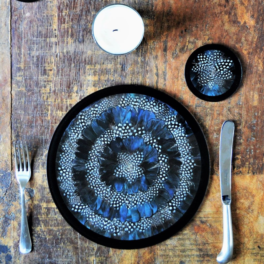 Premium Guinea Fowl & Green Pheasant Placemats Set of 2 - Elegant Table Mats for Dining Room Decor, Holiday Entertaining & Farmhouse Style Tablescapes