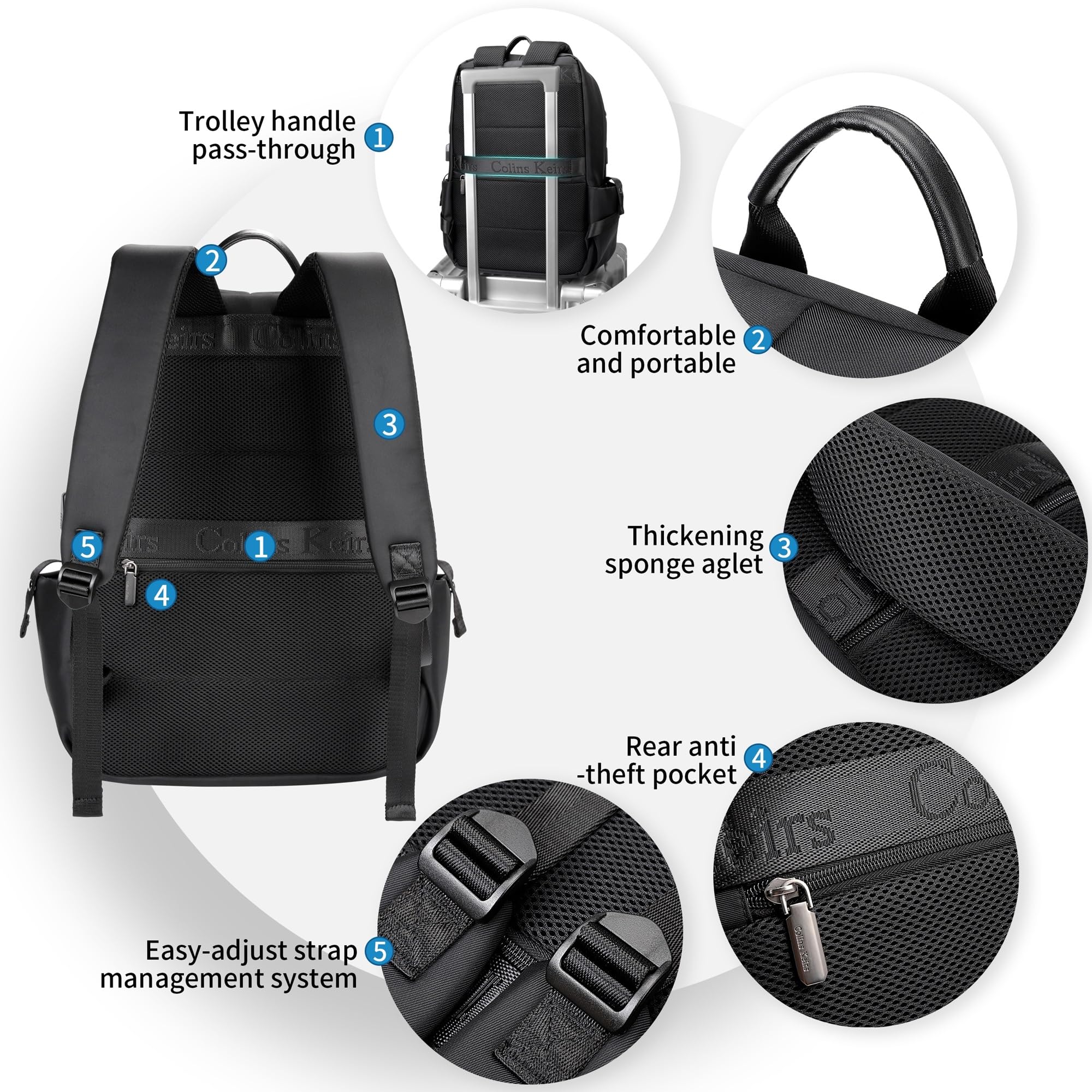 17.3 Inch Laptop Backpack for Men - Business Travel Computer Backpack with USB Charging Port & Headphone Jack - 25L Waterproof Anti-Theft Bag - Perfect for Work, Commuting & College (Black)