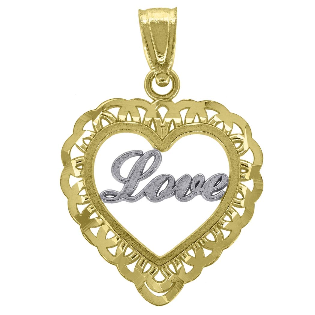 14K Gold Two-Tone Love Heart Pendant Necklace for Women - 21.3mm Height, Elegant Jewelry Gift for Her | Perfect for Valentine's Day, Anniversary & Romantic Occasions