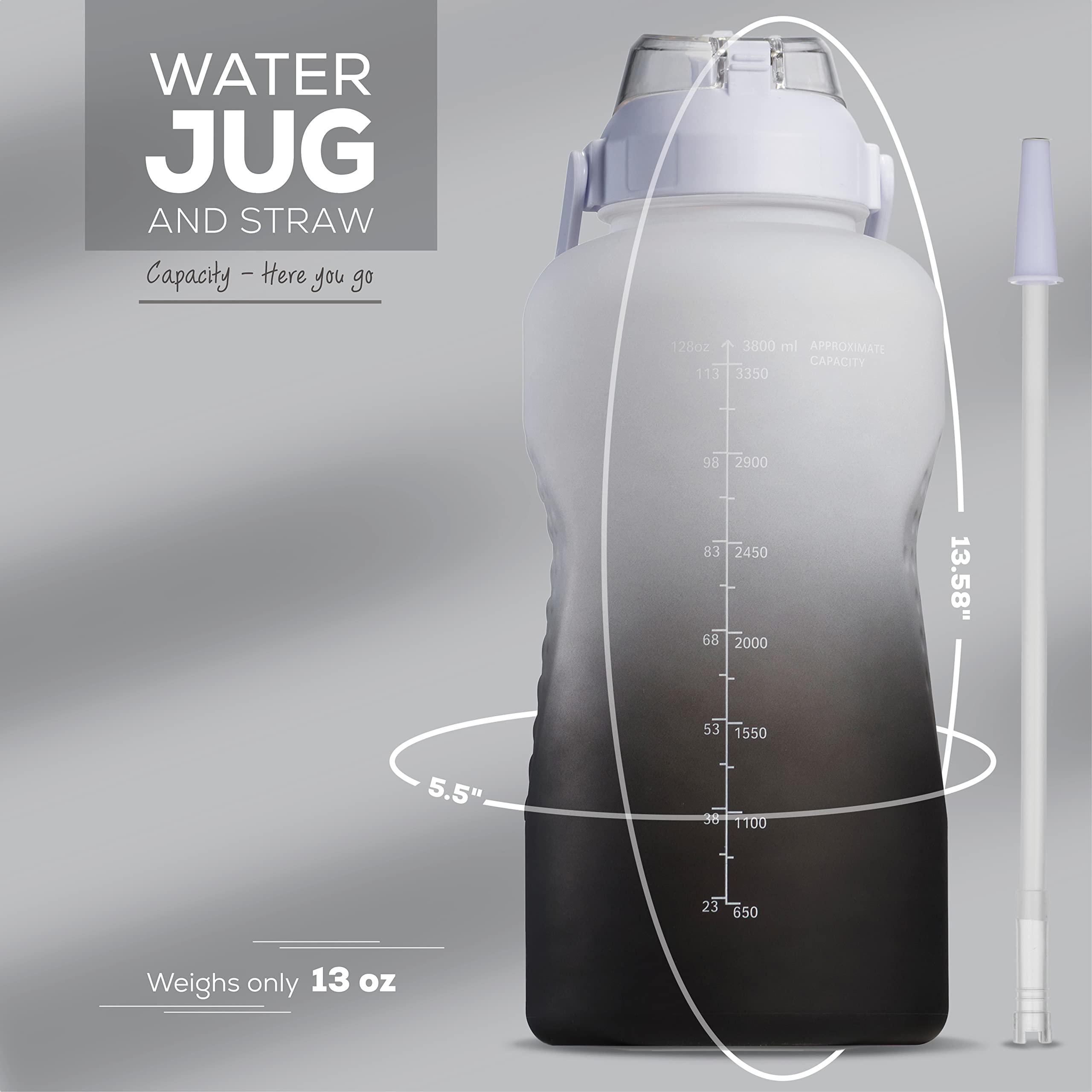1 Gallon Motivational Water Bottle with Straw & Handle - BPA Free, Spill Proof for Gym & Hiking