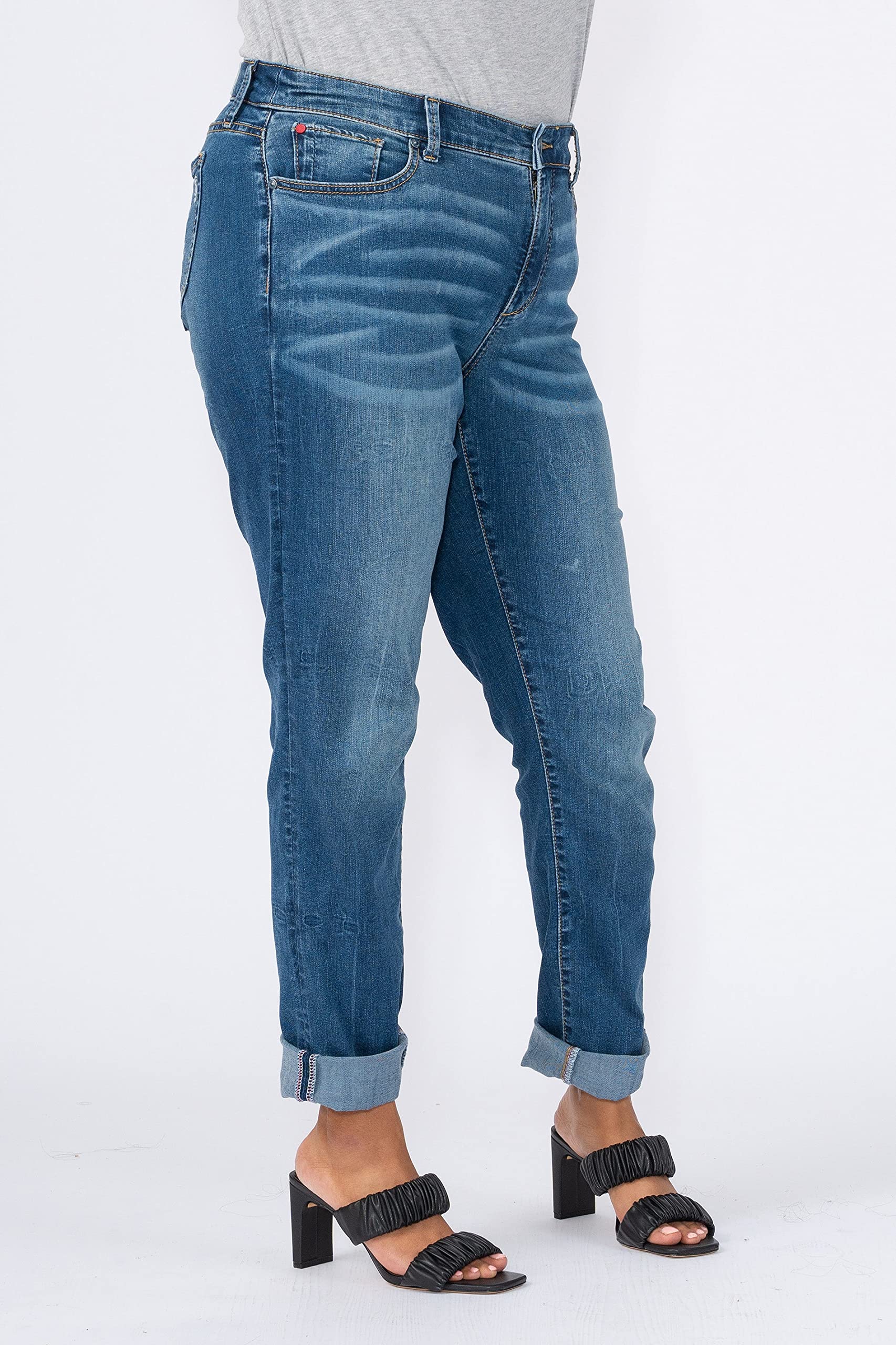 Premium Women's Plus Size Stretch High Rise Boyfriend Jeans - Comfortable & Trendy Indigo Denim Pants for Casual Wear & Everyday Outfits