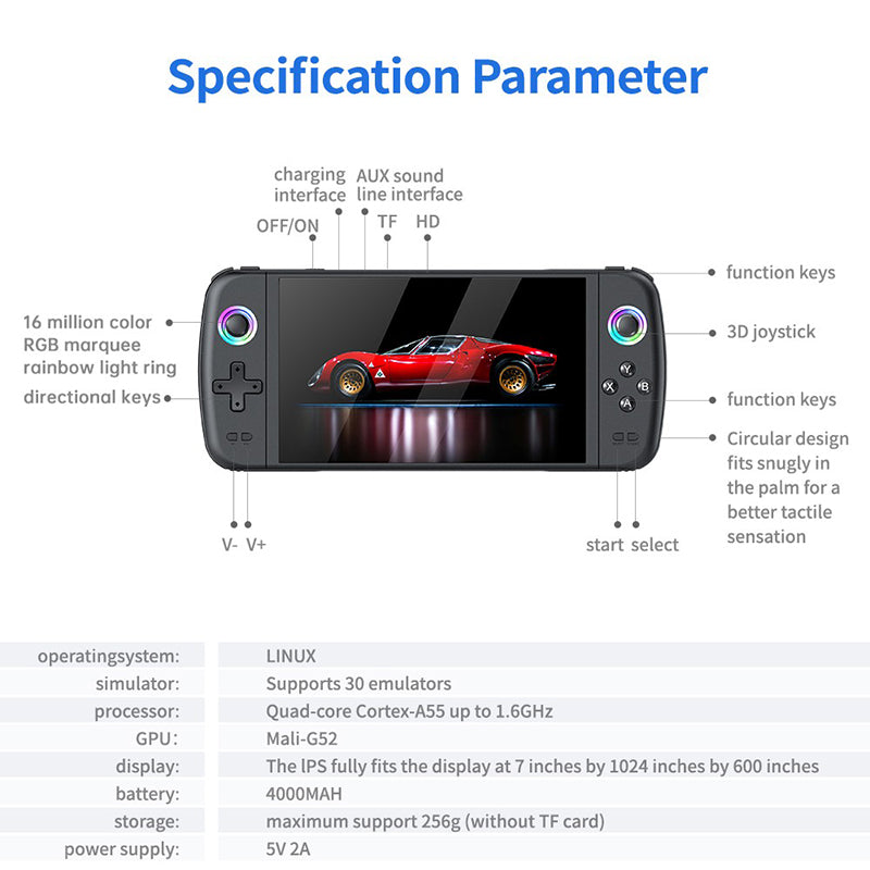 M27 Handheld Game Console - 7 Inch Screen with Linux OS - Portable Retro Gaming Device for Travel, Commuting & Outdoor Entertainment