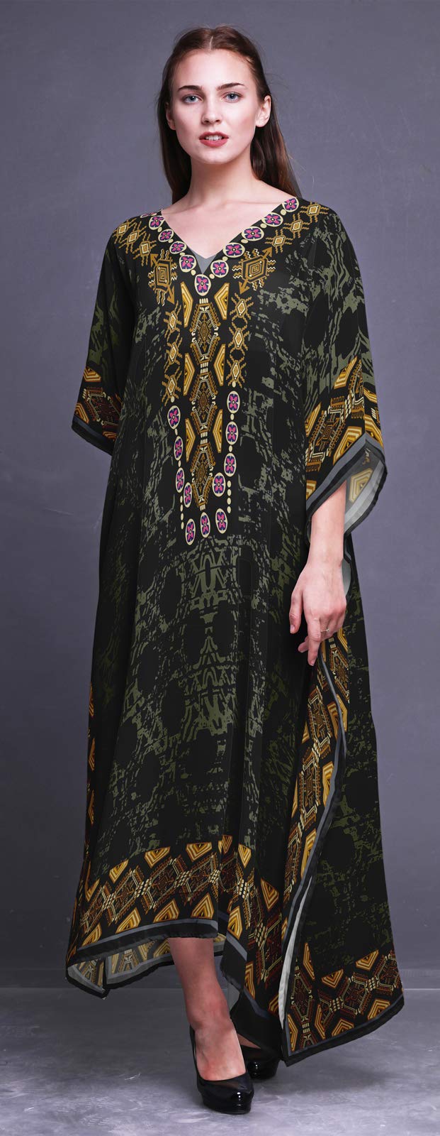 Plus Size Women's Kaftan Dress - Flowy Summer Beach Cover Up, Boho Kimono Maxi Dress for Lounge, Vacation & Poolside Relaxation