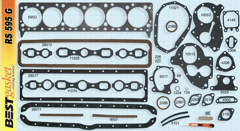 GMC 228 236 248 270 1939-62 Full Engine Gasket Set Kit - Complete Head, Intake & Oil Pan Seal Replacement - Perfect for Classic Truck & Car Restoration Projects