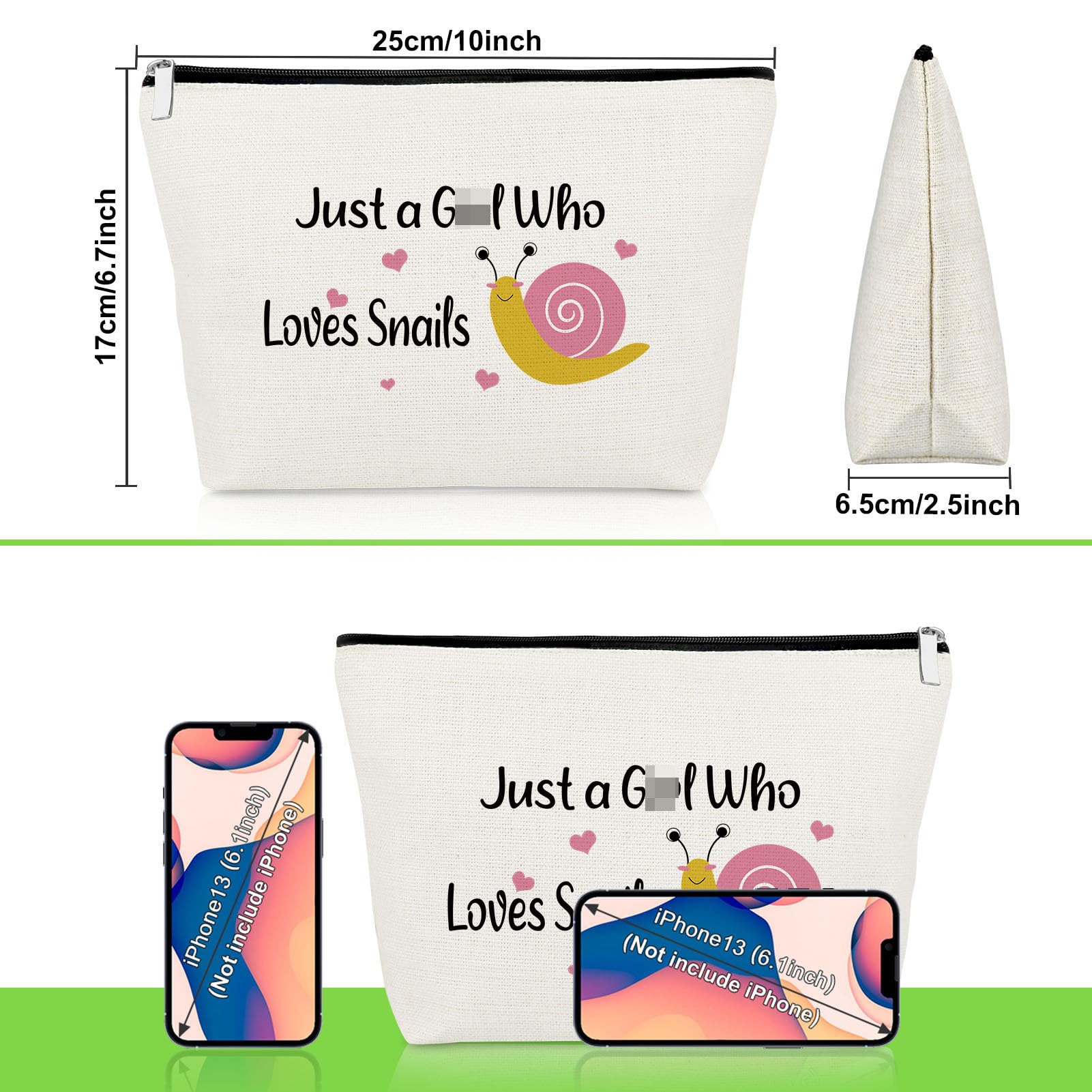 Snail Themed Makeup Bag - Cute Cosmetic Pouch for Snail Lovers | Perfect Gift for Daughter, Sister, Friend | Birthday, Christmas, Graduation Present | Great for Travel, School & Daily Makeup Storage