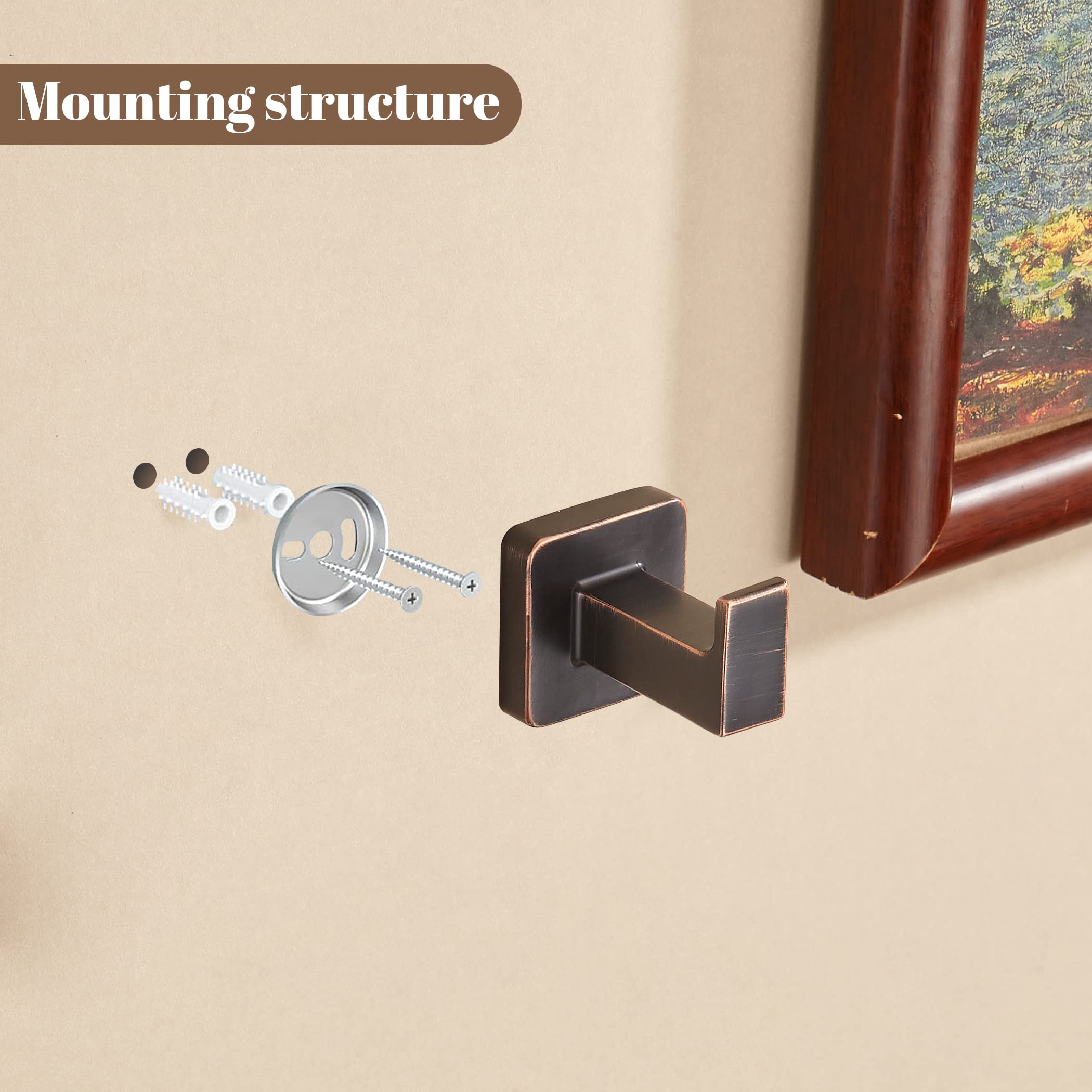 Bronze Towel Hooks - Wall Mounted Bathroom Hooks (2-Pack) for Robes & Coats