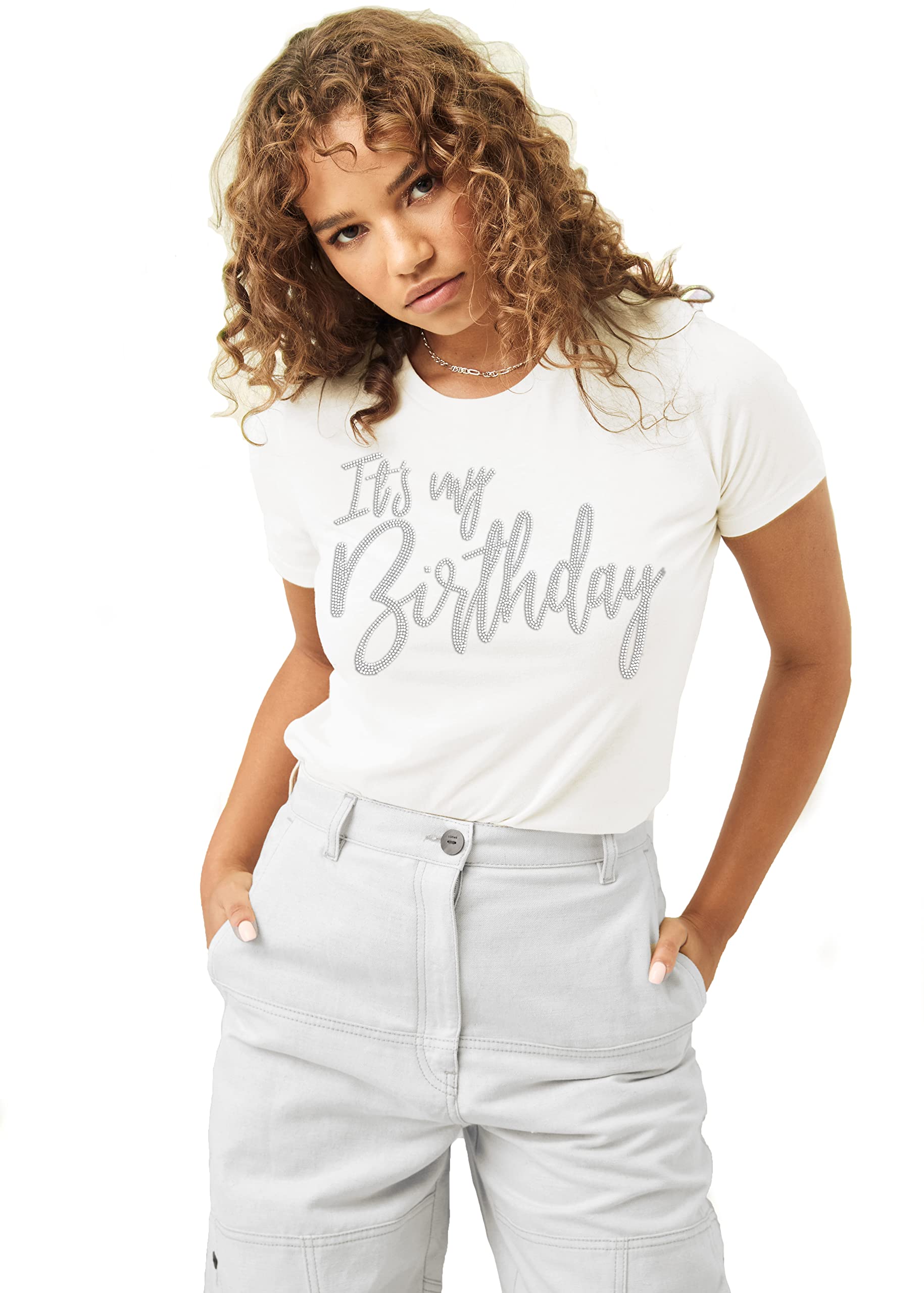 Women's Birthday Shirts with Real Crystal Rhinestones - 'It's My Birthday' T-Shirt for Birthday Squad | Perfect for Birthday Parties, Girls' Night Out & Special Celebrations