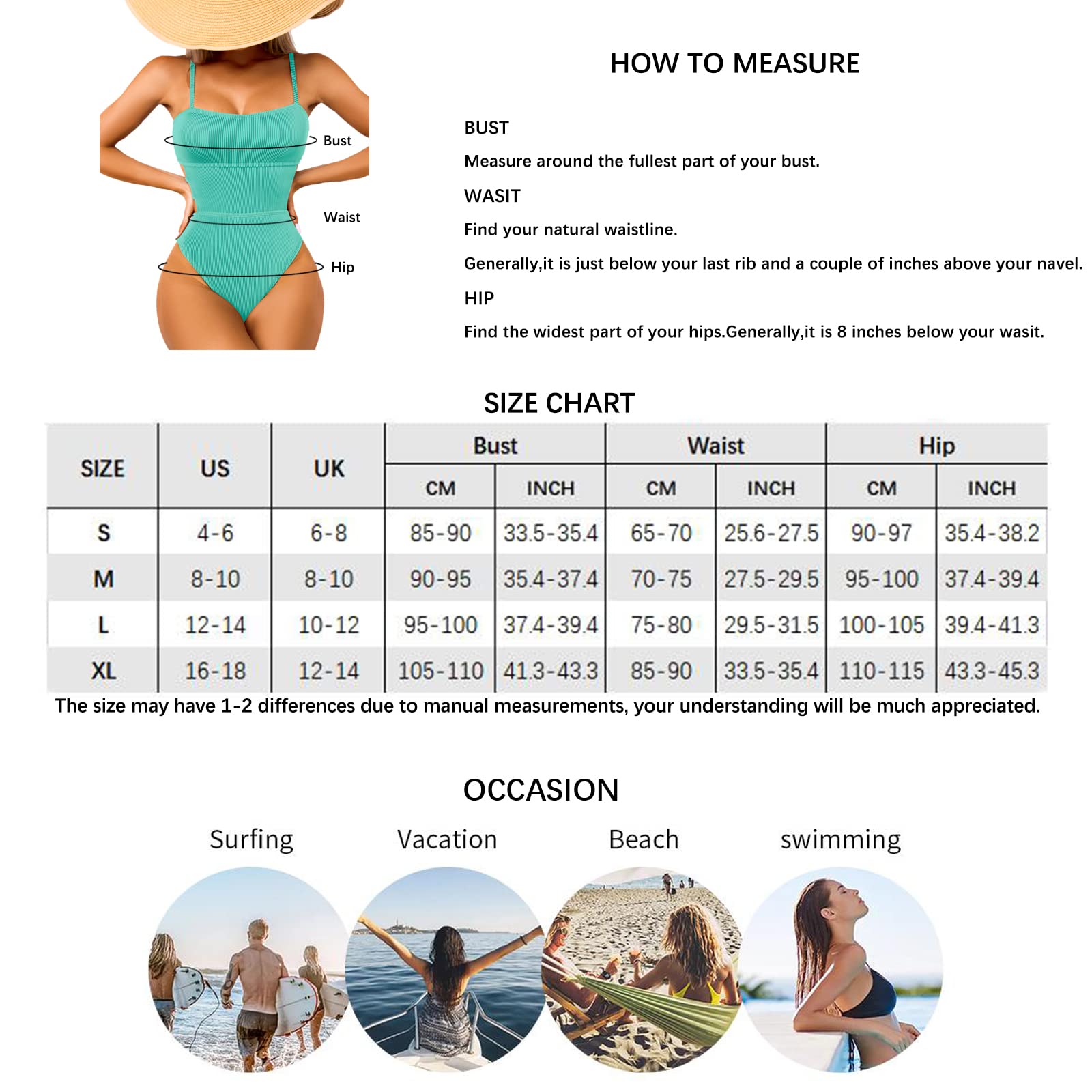 USUN Women's High Waist One Piece Swimsuit - Tummy Control Monokini Bathing Suit with Skeleton Design | Perfect for Beach Vacations, Pool Parties & Summer Getaways