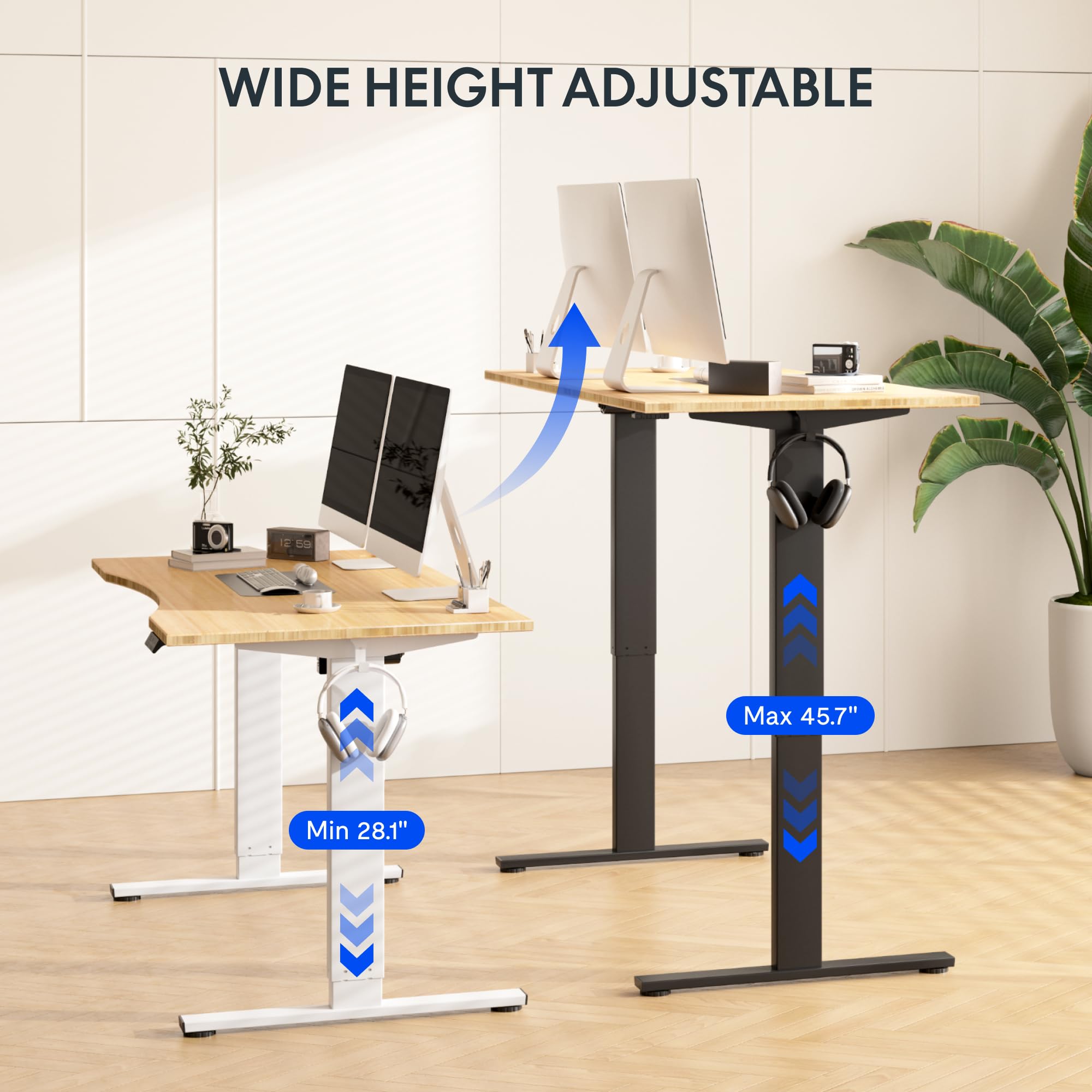 Flexispot Electric Height Adjustable Standing Desk - 55 x 28 Inches Bamboo Desktop, Ergonomic Sit Stand Workstation for Home Office (White Frame & Rectangular Top) | Perfect for Remote Work, Gaming & Study Setup