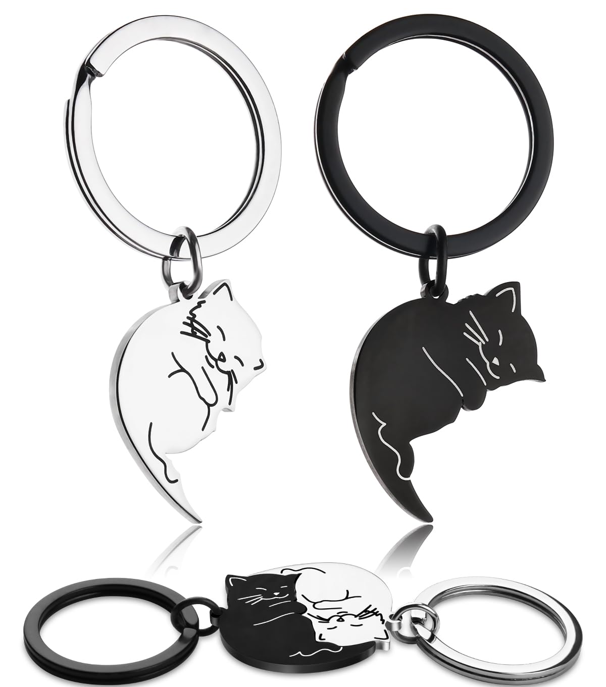Matching Couple Keychain Set - Cute Cat Keyrings for Boyfriend & Girlfriend, Valentine's Day Gifts for Him & Her - Perfect for Anniversaries, Birthdays & Romantic Occasions