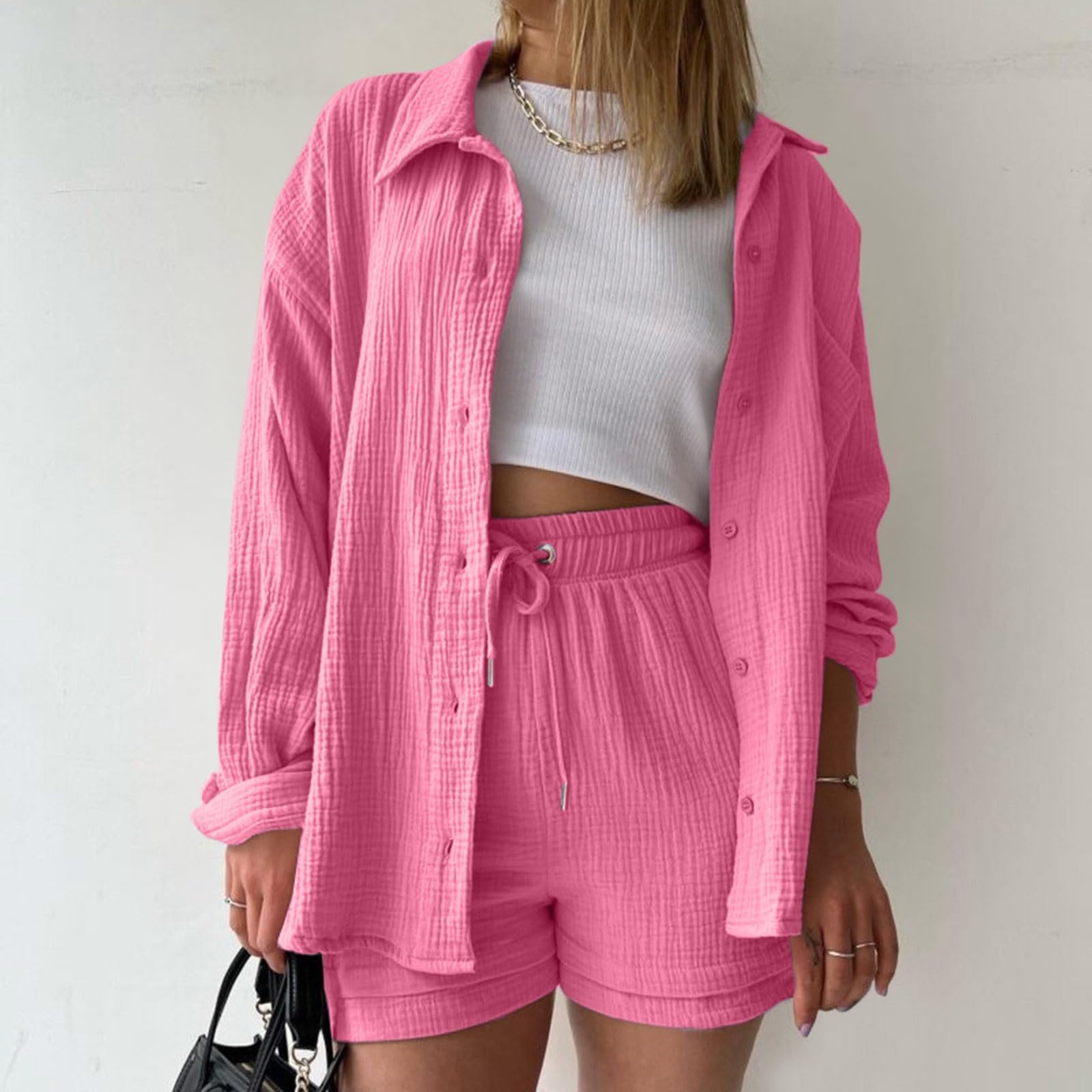 Aniywn Women's Summer 2-Piece Shorts Set - Cotton Linen Tracksuit Outfit for Plus Size - Casual & Dressy Matching Shirt & Shorts for Beach, Vacation & Everyday Wear