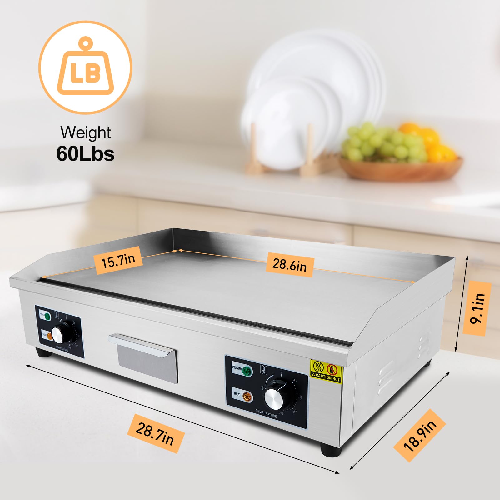 GARVEE 29 Inch Commercial Electric Griddle - 3000W Stainless Steel Flat Top Grill with Non-Stick Surface for Restaurant, Kitchen & Outdoor BBQ (110V, No Plug Included) - Perfect for Teppanyaki, Pancakes, Burgers & Large Batch Cooking