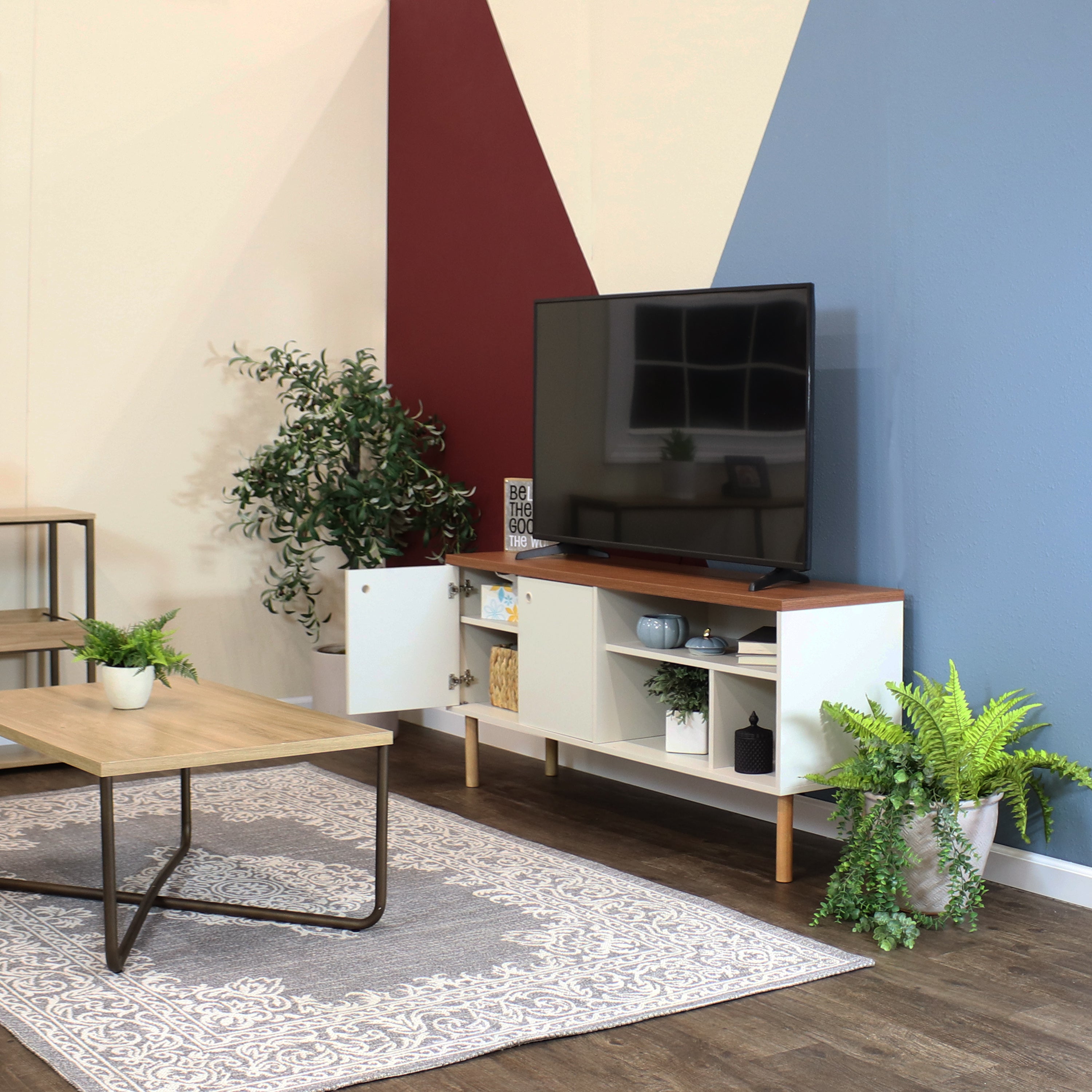 Mid Century Modern TV Stand for 55 Inch TV - Solid Wood Entertainment Center with Storage - Perfect for Living Room, Bedroom & Home Theater Setup