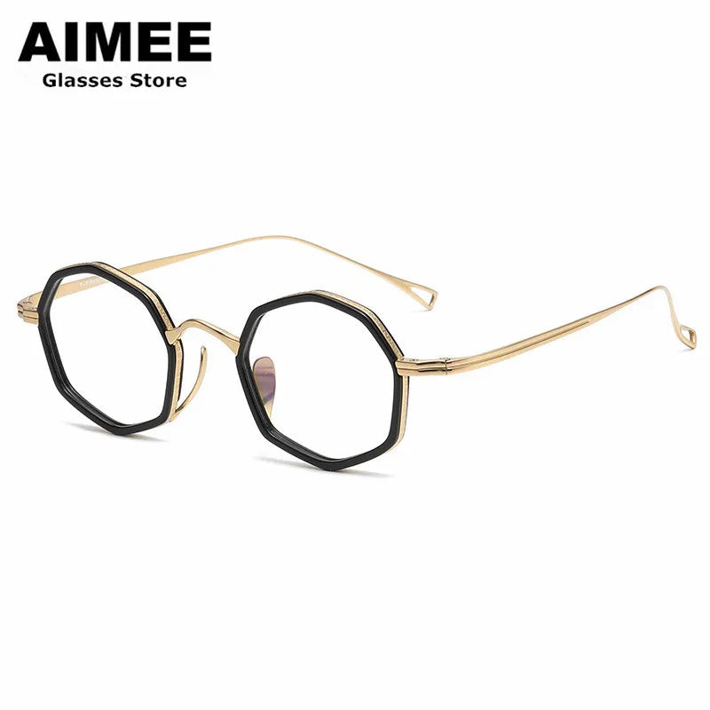 Stylish Unisex Full Rim Polygon Round Titanium Acetate Eyeglasses 80872 - Lightweight & Durable Frames for Work, Reading & Fashion