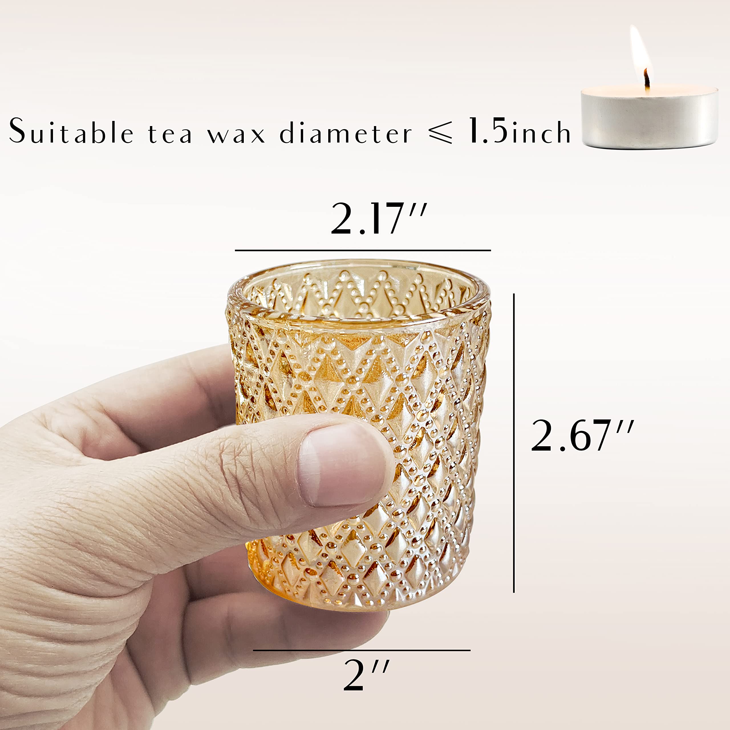 SHMILMH 12-Pack Champagne Gold Glass Votive Candle Holders - Elegant Tealight Candle Holders for Wedding Centerpieces, Birthday Party Decor, Halloween & Thanksgiving Table Settings - Perfect for Romantic Dinners, Spa Nights and Holiday Home Decor