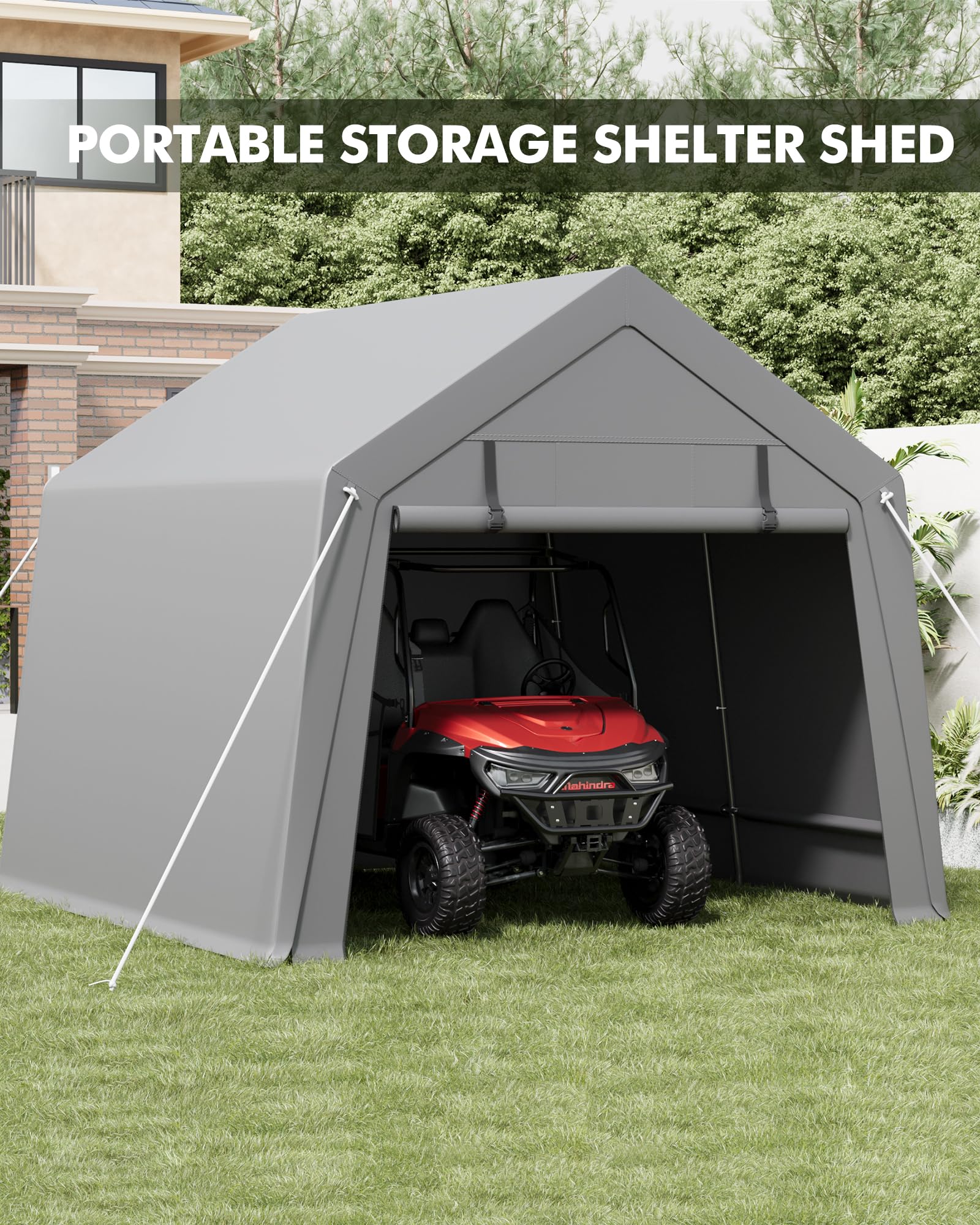 10x10 ft Heavy Duty Waterproof Carport Storage Shed with 2 Roll-up Zipper Doors - Shelter Logic Canopy for ATV, Motorcycle, Bike & Garden Tools - Perfect for Outdoor Vehicle Protection, Firewood Storage & Backyard Organization