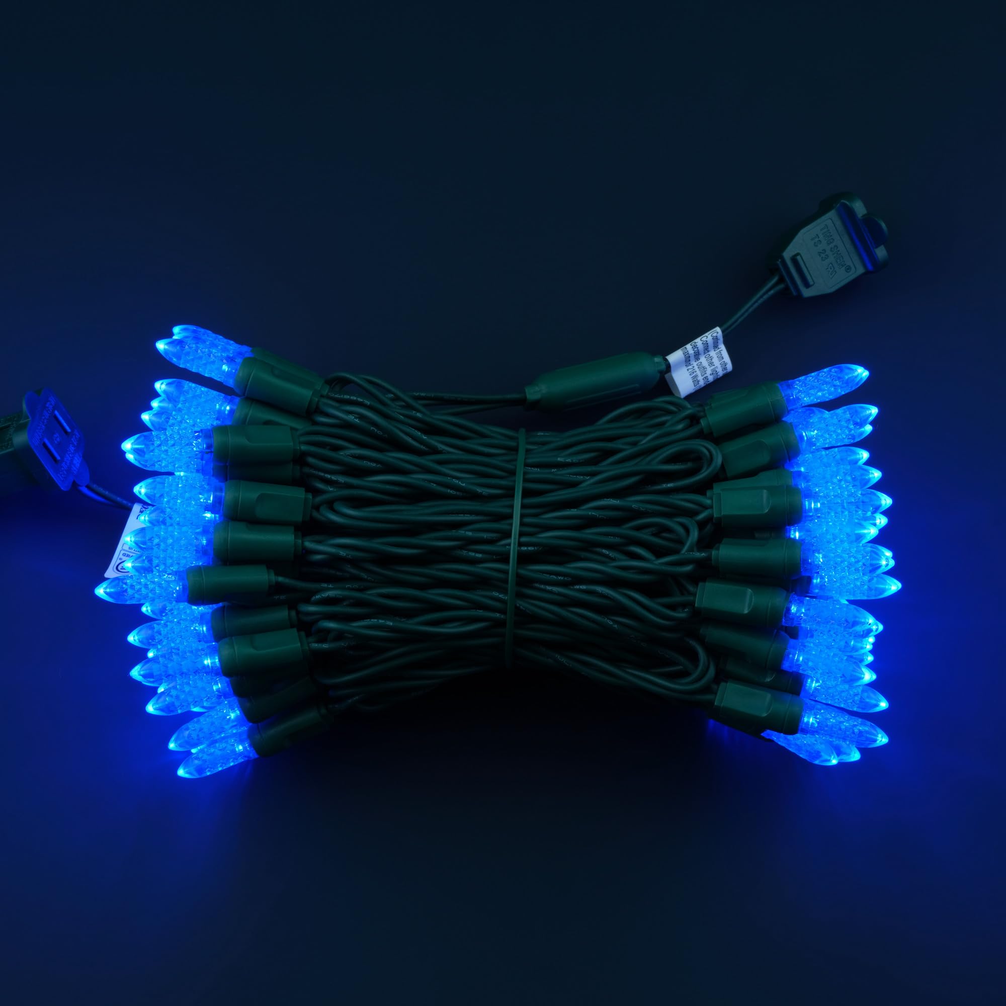 YULETIME Blue Faceted LED Christmas Lights - Waterproof UL Certified String Lights for Indoor & Outdoor Holiday Decorations
