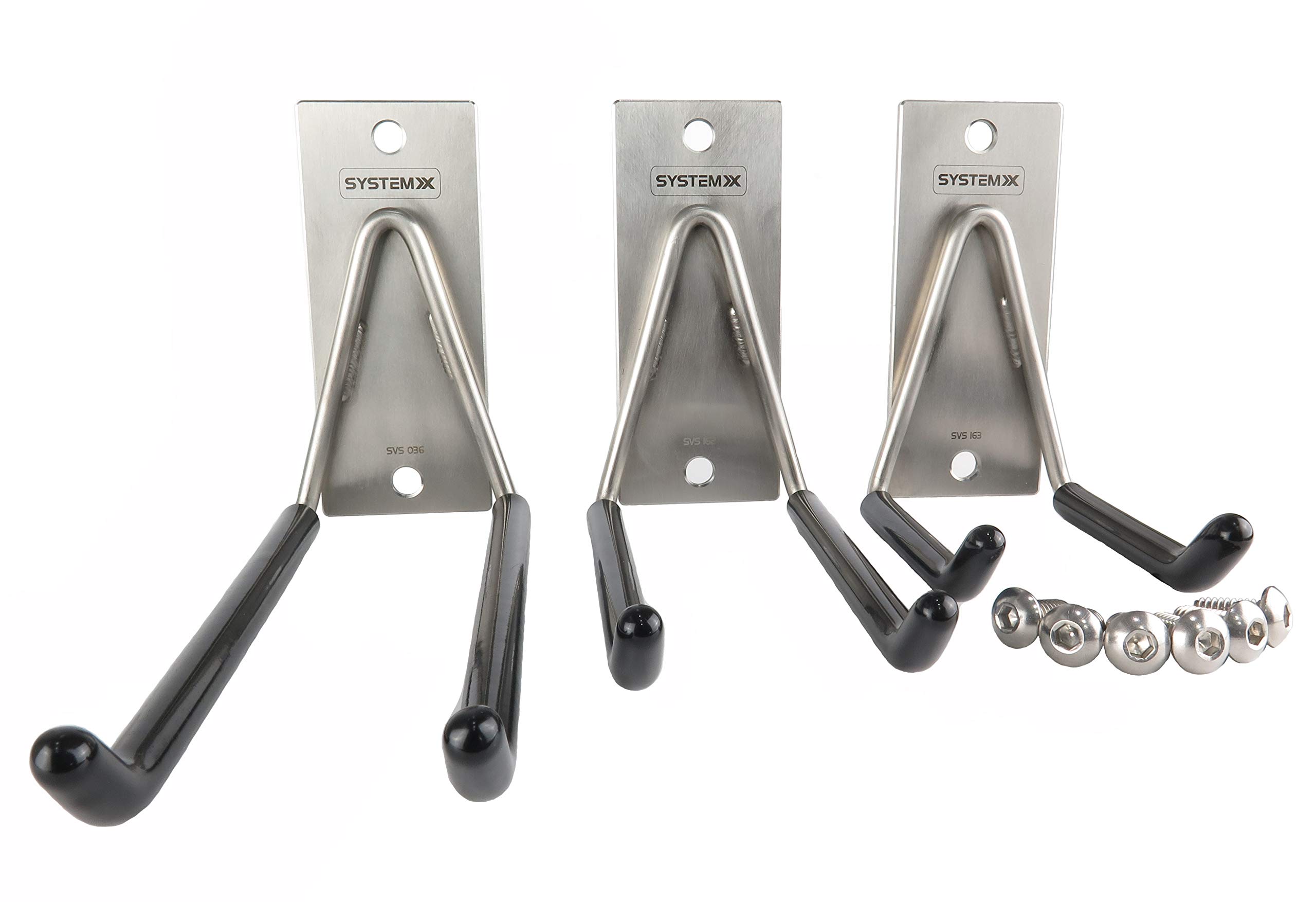 Stainless Steel Double Hooks - Small, Medium & Large Sizes - Pack of 3 - Heavy Duty System X SVS 380 Hooks for Kitchen, Garage, Bathroom & Outdoor Organization