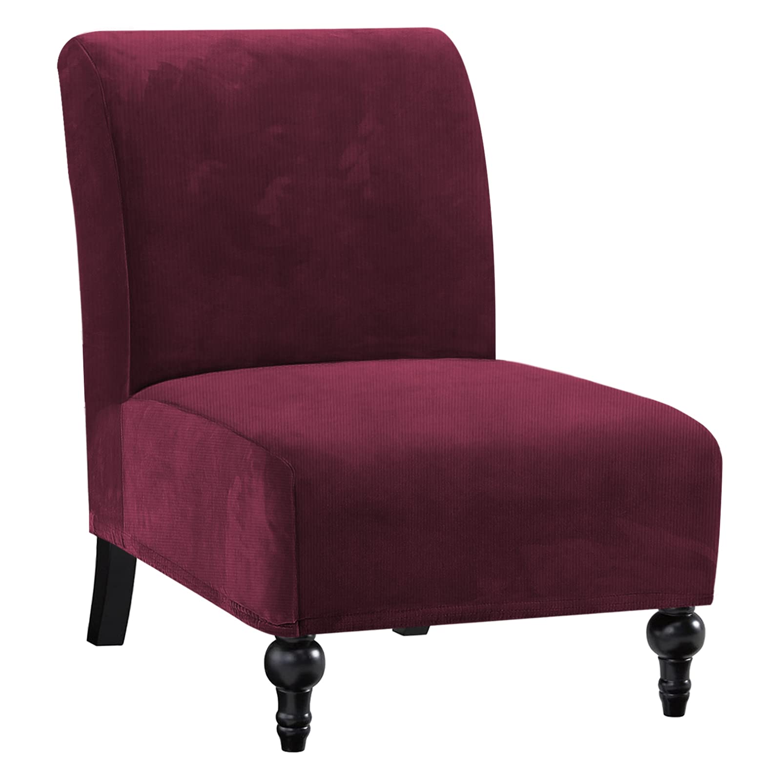 Armless Chair Slipcover - Thick Striped Velvet Accent Chair Cover for Living Room, High Stretch Slipper Chair Cover with Elastic Bottom, Machine Washable Furniture Protector (Burgundy) - Perfect for Sofa, Recliner & Home Decor