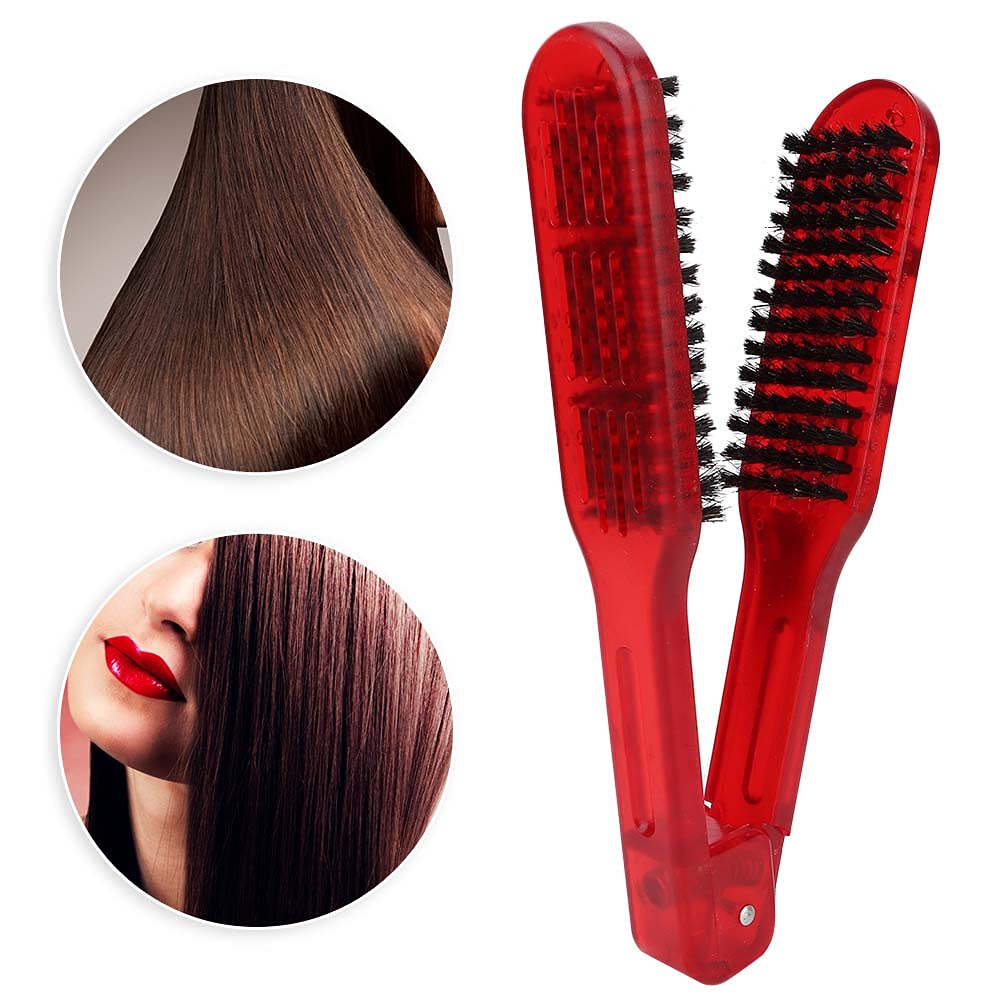 V-Shaped Hair Straightening Brush with Double-Sided Anti-Static Design - Professional Styling Comb for Women & Men - Perfect for Home Use, Salon & Barber Shop (Red) - Ideal for Smoothing, Straightening & Creating Sleek Hairstyles