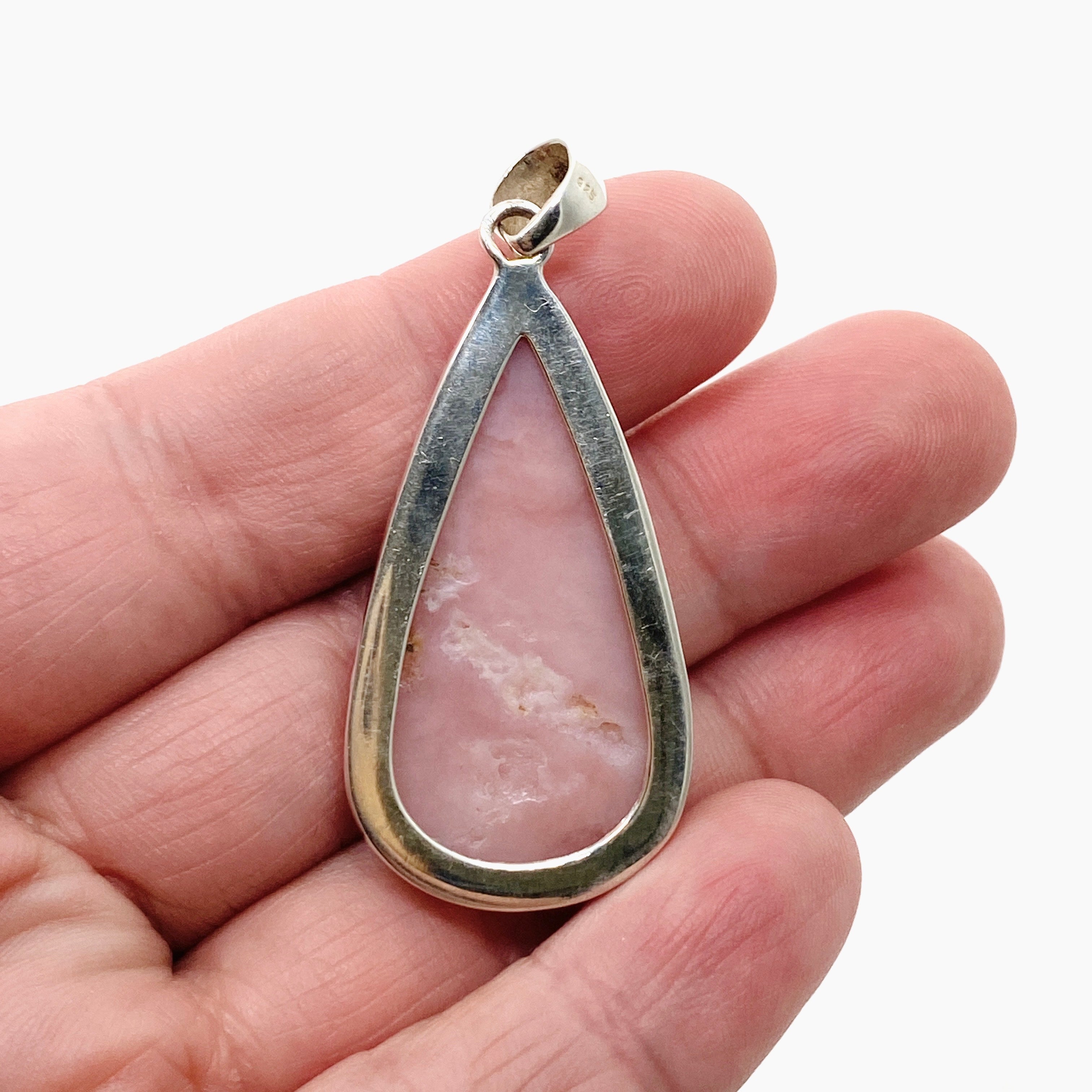 Natural Pink Opal Teardrop Cabochon Pendant Necklace - Handmade Hammered Sterling Silver Setting KPGJ4669 - Perfect for Boho Jewelry & Gift Giving