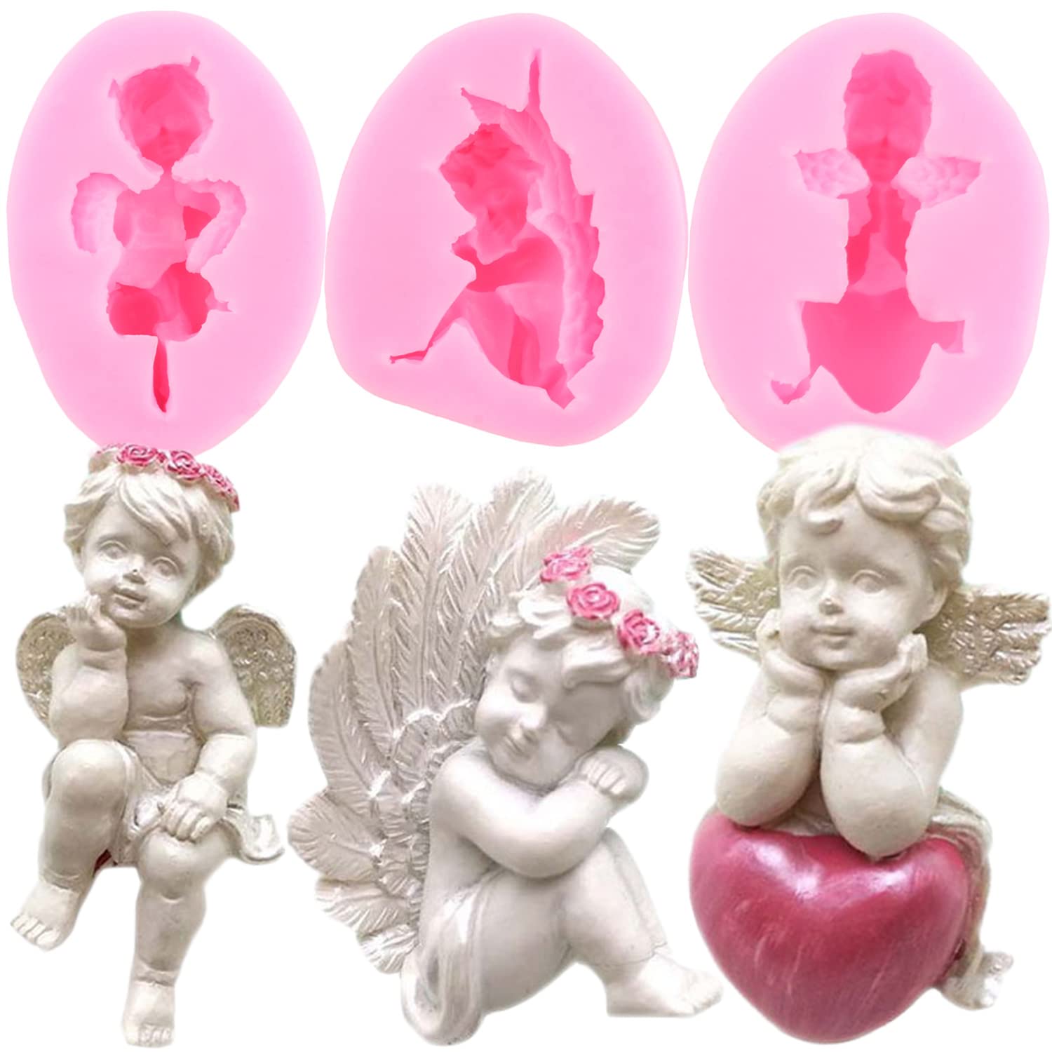 Angel Baby Silicone Fondant Molds - Set of 3 for Cake Decorating, Cupcake Toppers, Candy, Chocolate, Polymer Clay, Soap & Candle Making - Perfect for DIY Crafts, Birthday Parties, and Wedding Desserts