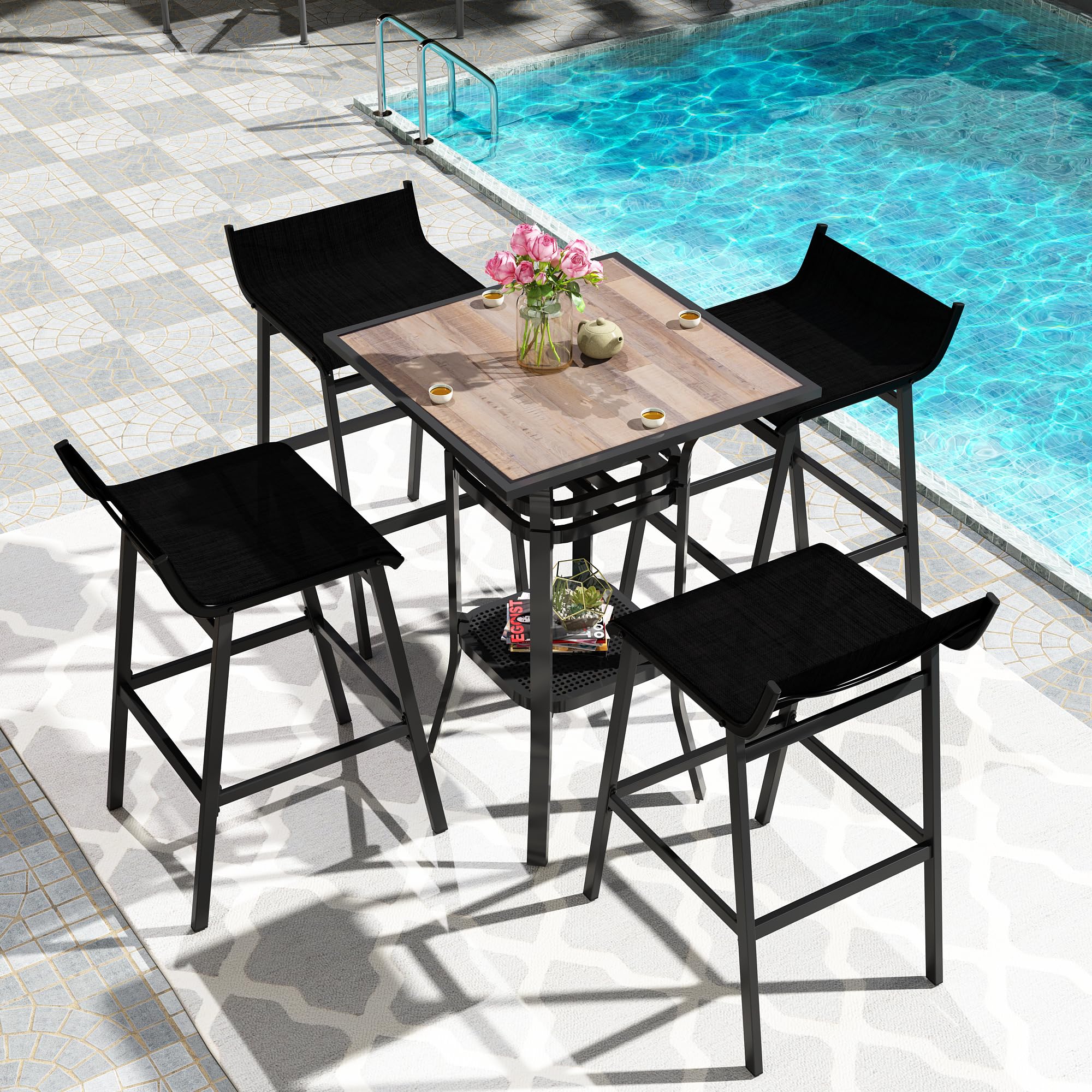 Sundale Outdoor Black Patio Bar Stools Set of 2 - Low Back Metal Counter Height Bar Chairs for Porch, Deck, Poolside & Backyard - Durable Armless High Top Stools for Outdoor Dining & Entertaining