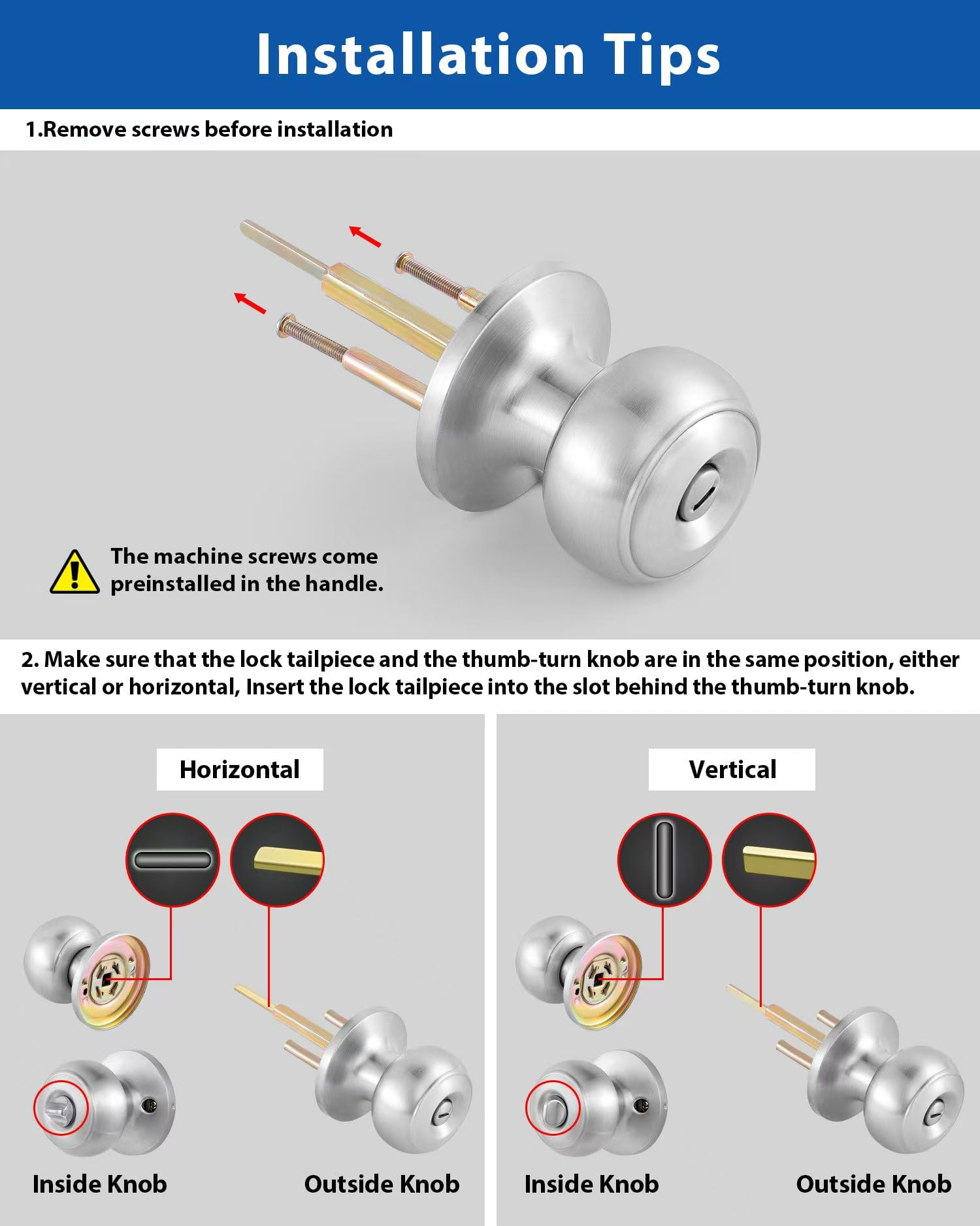 3-Pack Keyed Door Knobs - Stainless Steel Entry Locks for Home Security