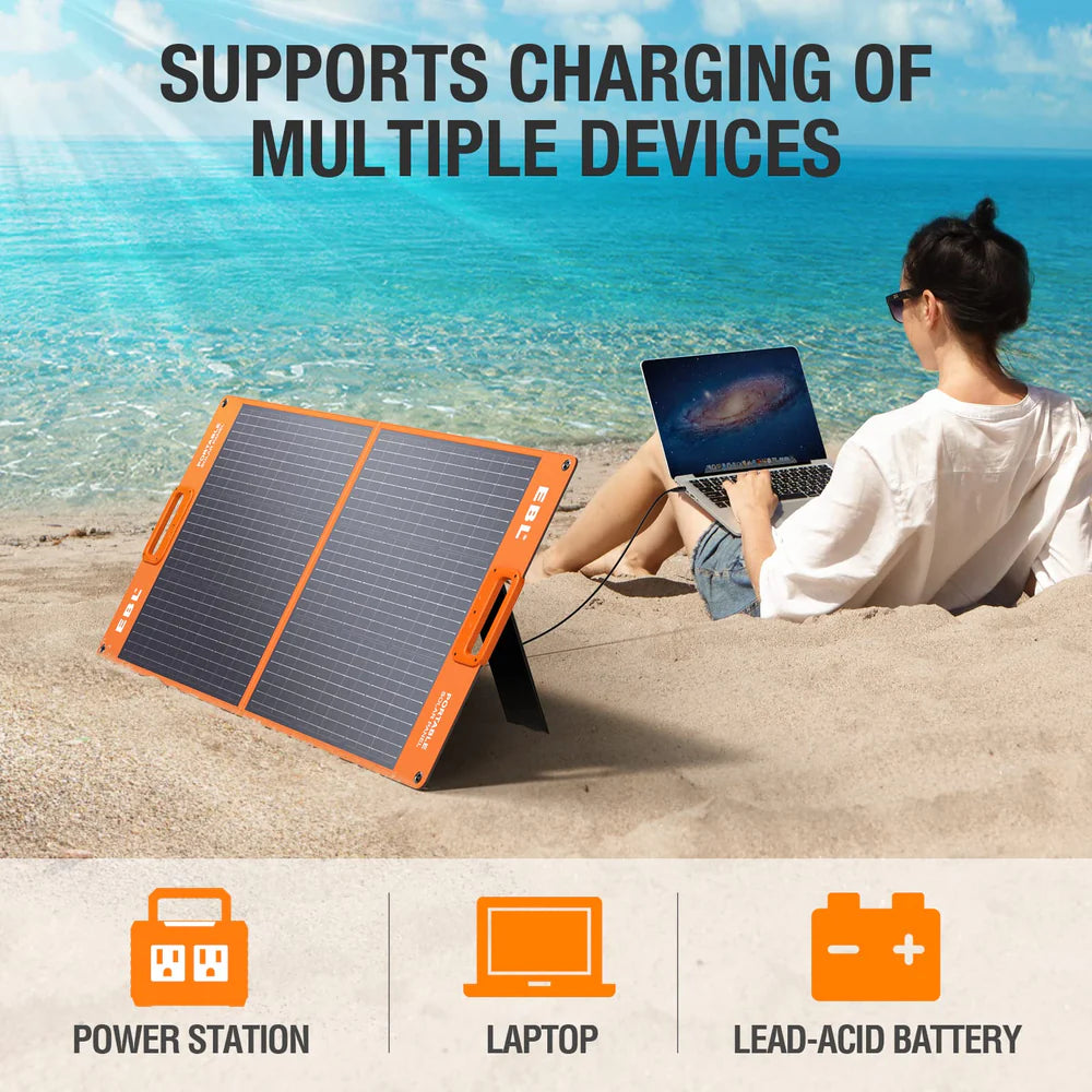 EBL Solar Apollo 100W Portable Solar Panel - Foldable & Waterproof for Camping, RV, Hiking, Emergency Power - High Efficiency Solar Charger for Phones, Laptops, Power Stations