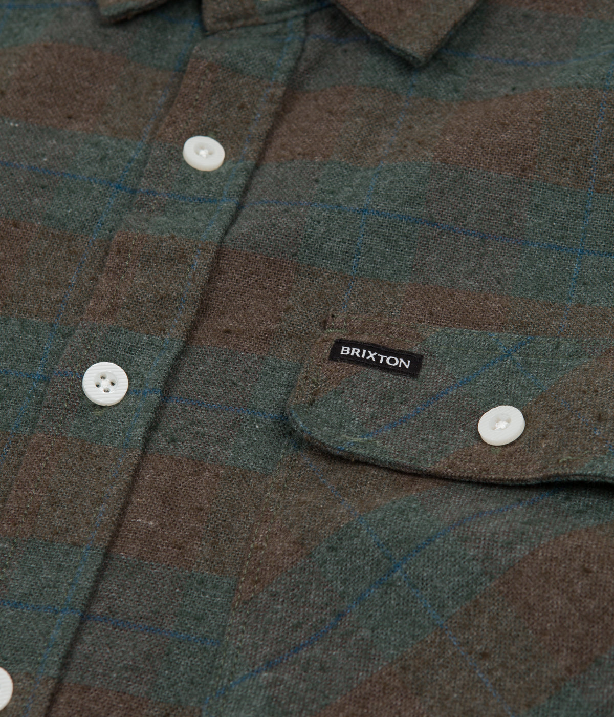 Brixton Bowery Flannel Shirt for Men - Soft Plaid Long Sleeve Button Down Shirt in Ocean Blue - Perfect for Casual Wear, Outdoor Adventures & Layered Fall Outfits