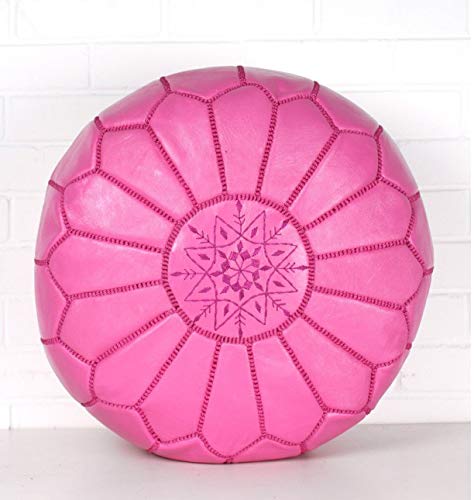Handmade Moroccan Berber Pouf - Pink Leather Ottoman Footstool for Living Room, Bedroom & Boho Decor | Perfect for Floor Seating, Footrest & Stylish Home Decor
