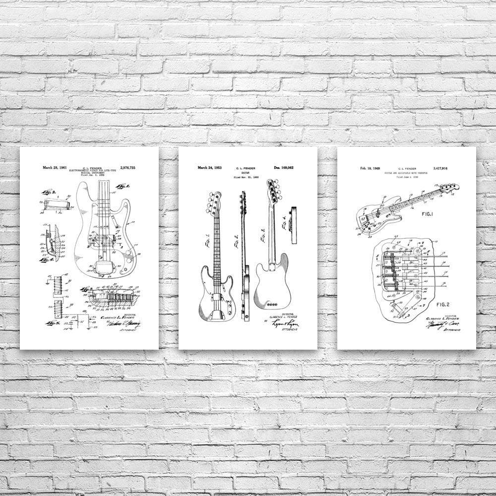 Premium Bass Guitar Posters Set of 3 - 24x36 Inch Black & White Wall Art for Bassists | Perfect Gift for Guitar Players, Teachers & Music Lovers | Ideal for Home Studios, Music Rooms & Band Rehearsal Spaces