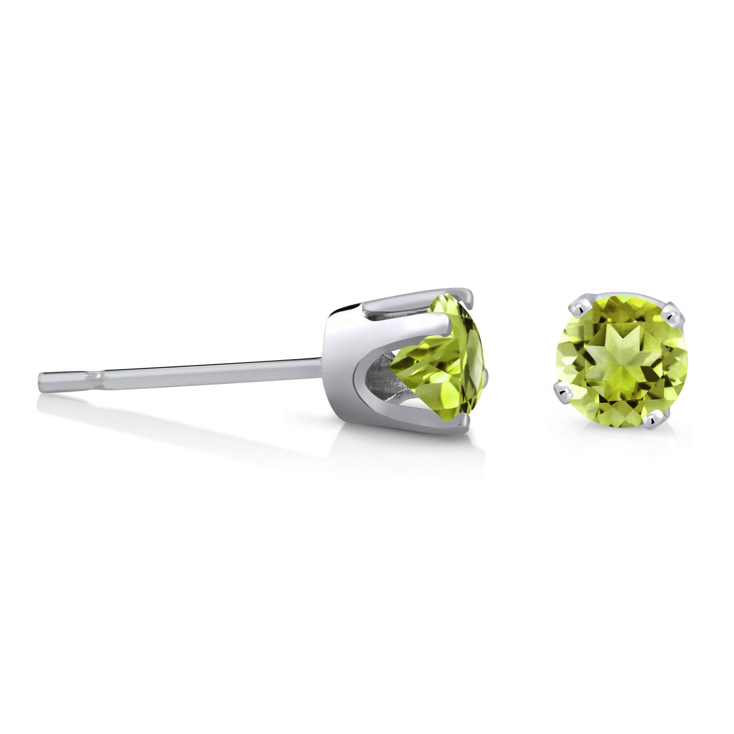 14K White Gold Green Peridot Stud Earrings for Women - 0.24 Ct Round 3MM Gemstone Jewelry - Perfect for Everyday Wear, Gift Giving & Special Occasions